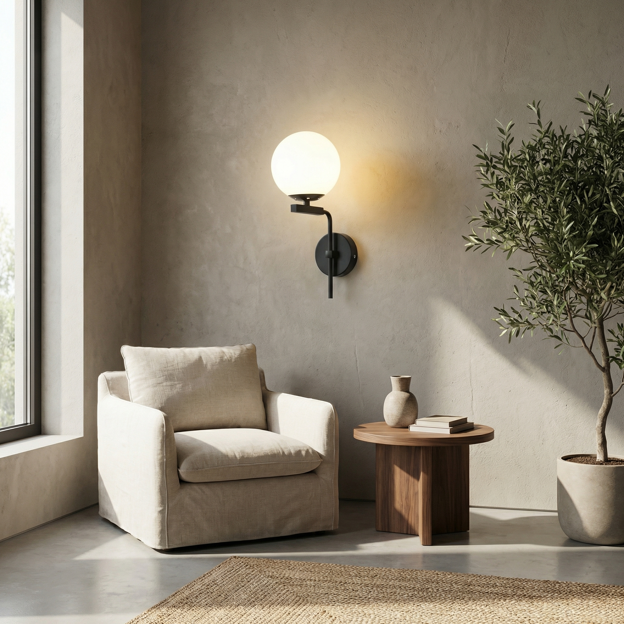 Modern Offset Arm Globe Wall Lamp