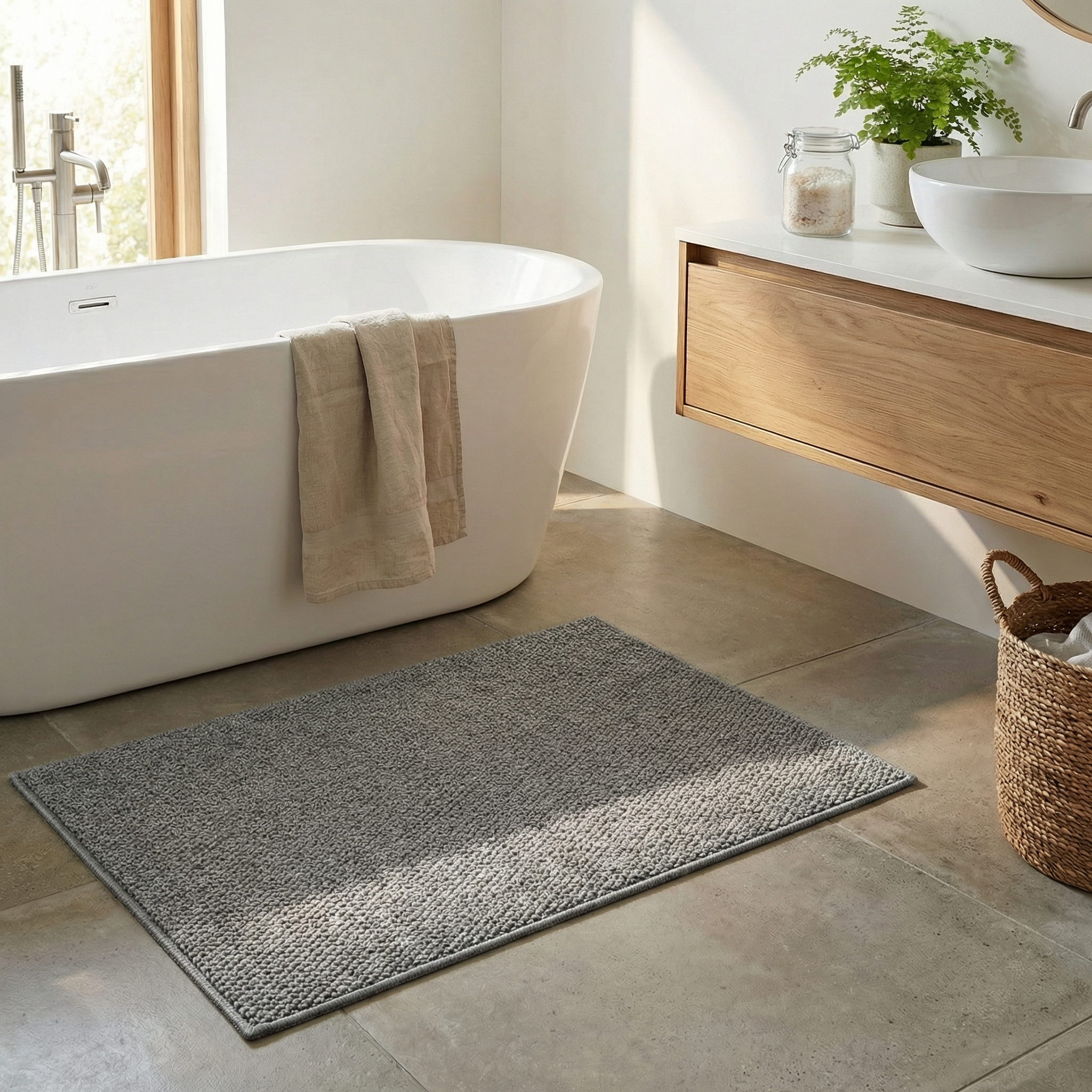 Non-Slip Bathroom Floor Mat – Imitation Sisal Rug, Washable Anti-Slip Door Mat