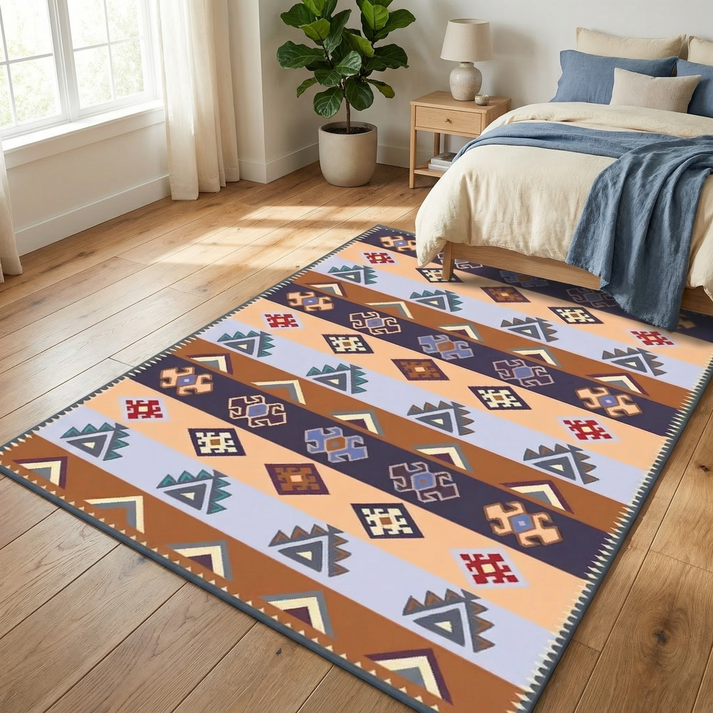 Bohemian Retro Area Rug, Non-Slip Living Room & Bedroom Rug