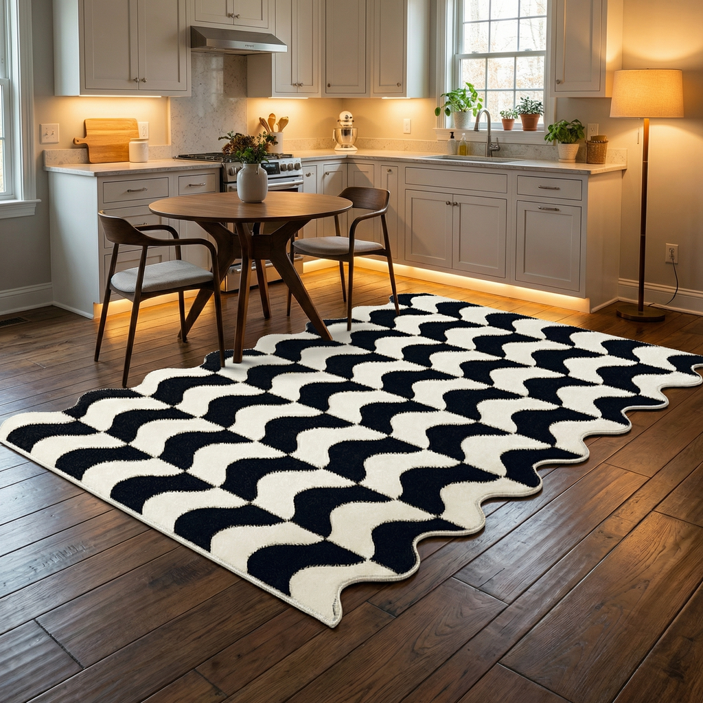 French Velvet Area Rug – Non-Slip Geometric Loop Velvet Rug for Living Room
