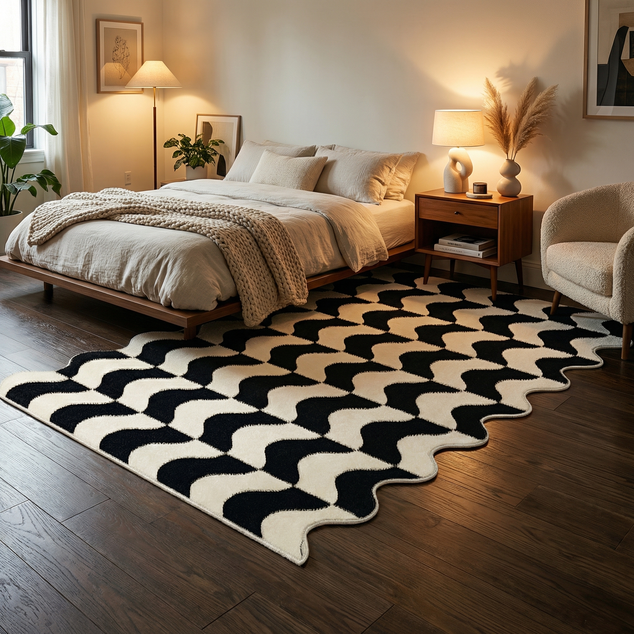 French Velvet Area Rug – Non-Slip Geometric Loop Velvet Rug for Living Room