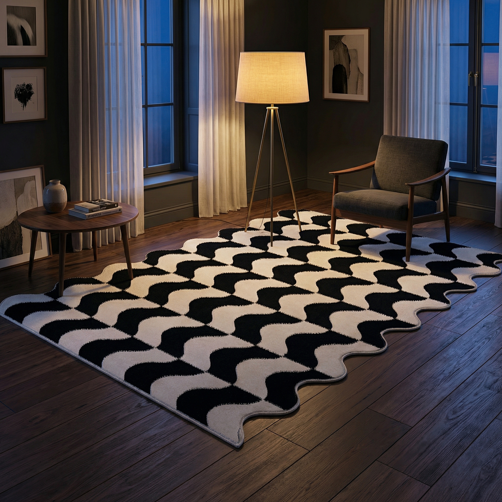 French Velvet Area Rug – Non-Slip Geometric Loop Velvet Rug for Living Room