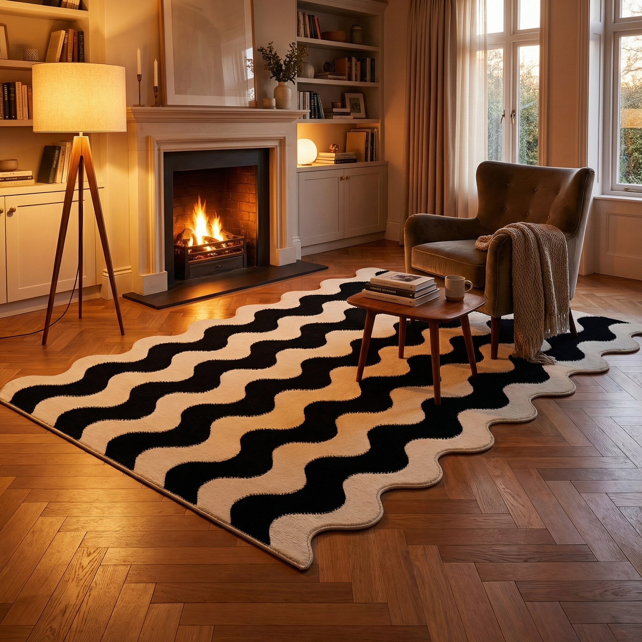 French Velvet Area Rug – Non-Slip Geometric Loop Velvet Rug for Living Room