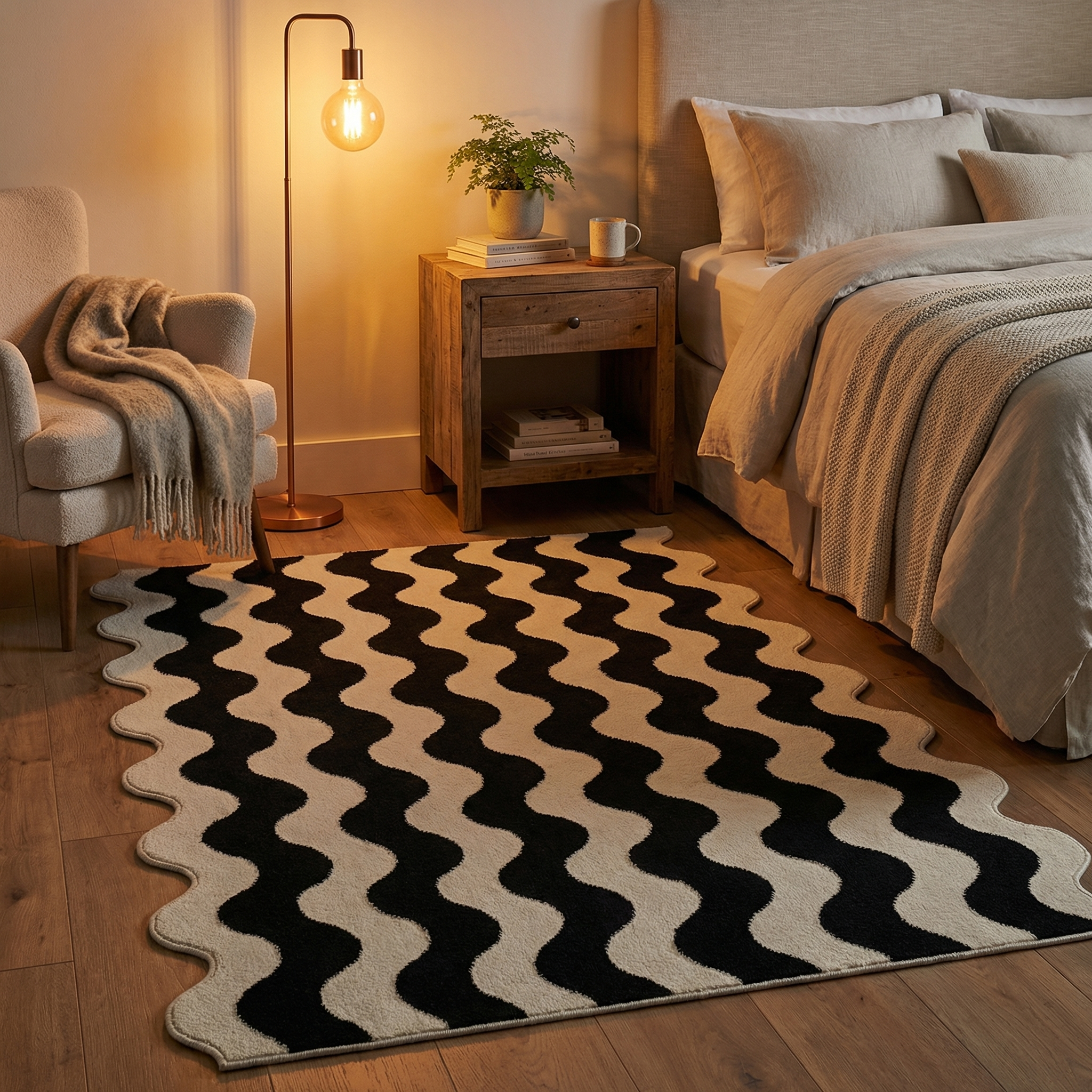 French Velvet Area Rug – Non-Slip Geometric Loop Velvet Rug for Living Room