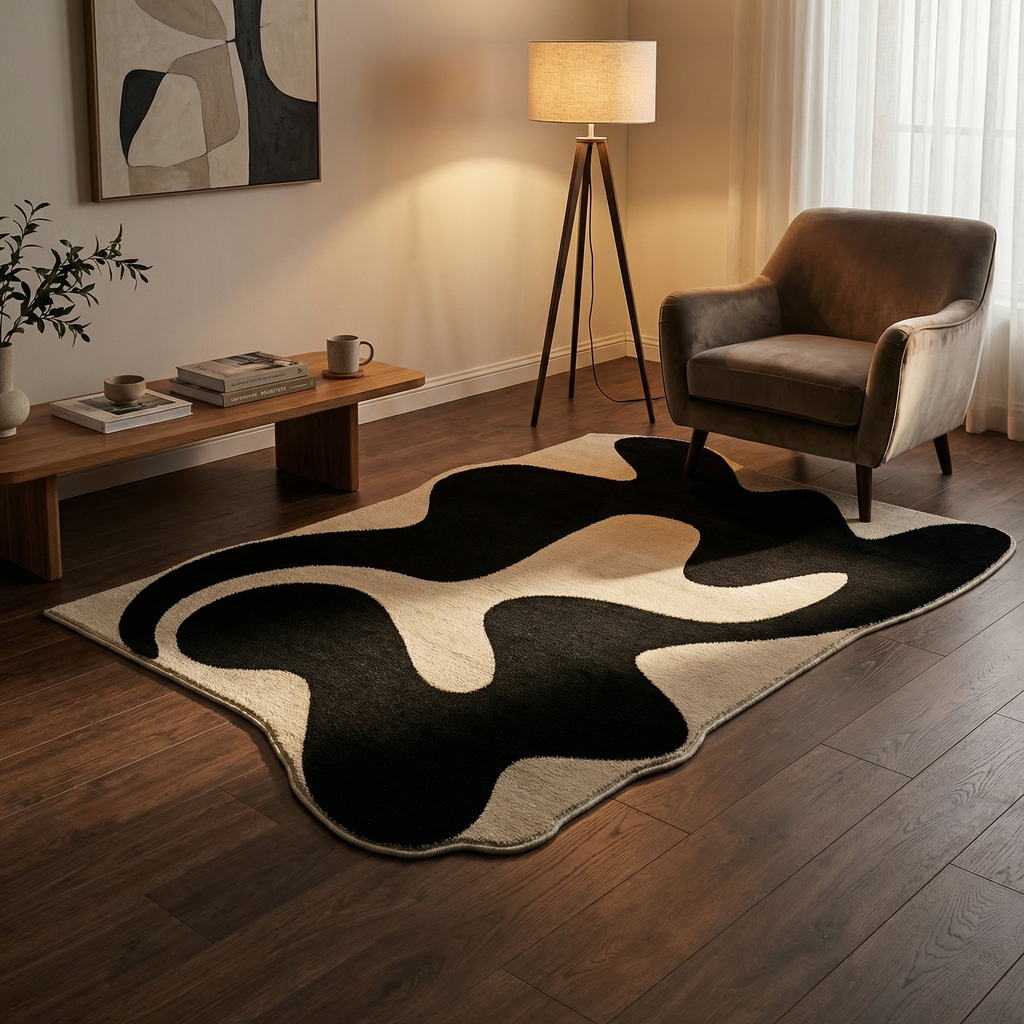 French Velvet Area Rug – Non-Slip Geometric Loop Velvet Rug for Living Room