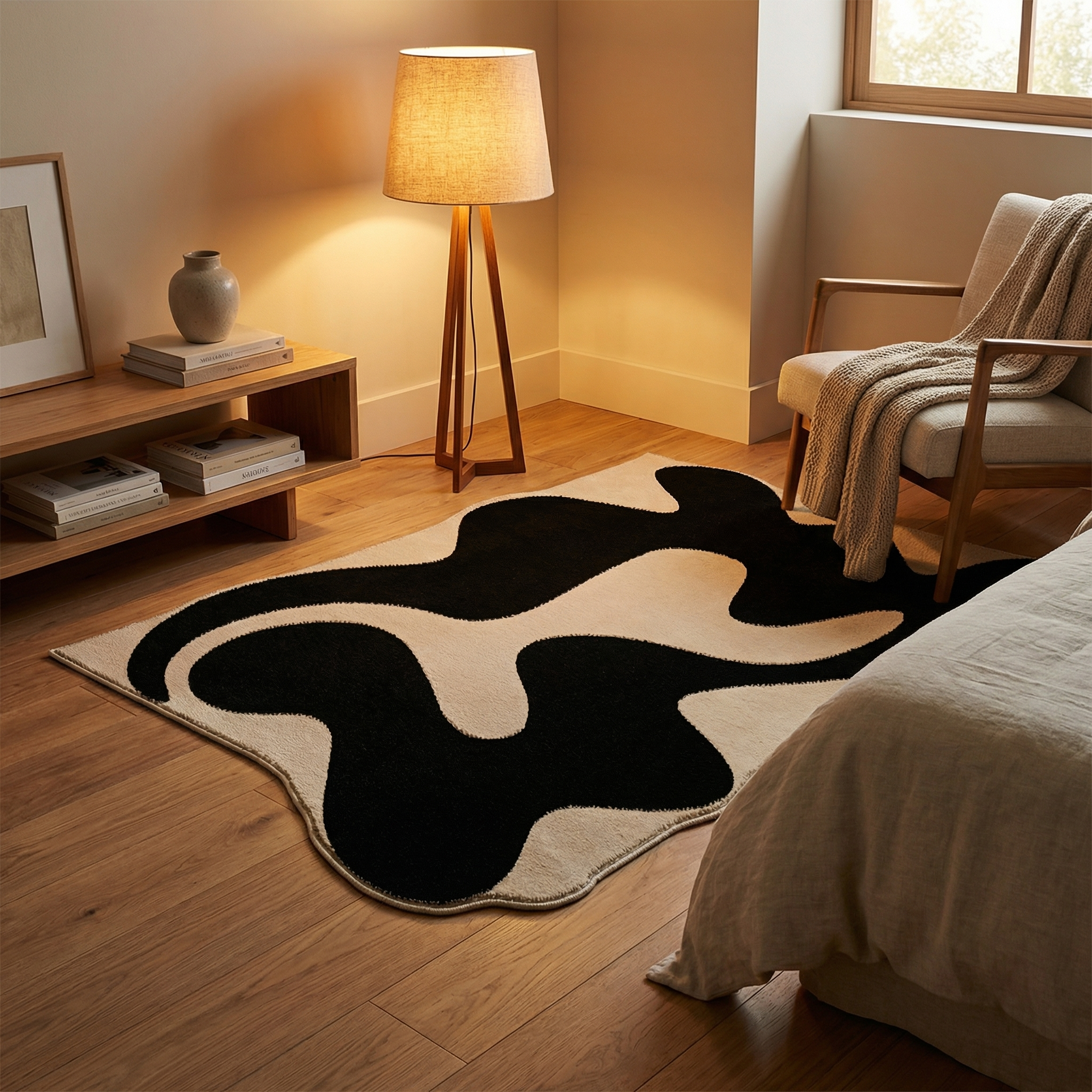 French Velvet Area Rug – Non-Slip Geometric Loop Velvet Rug for Living Room