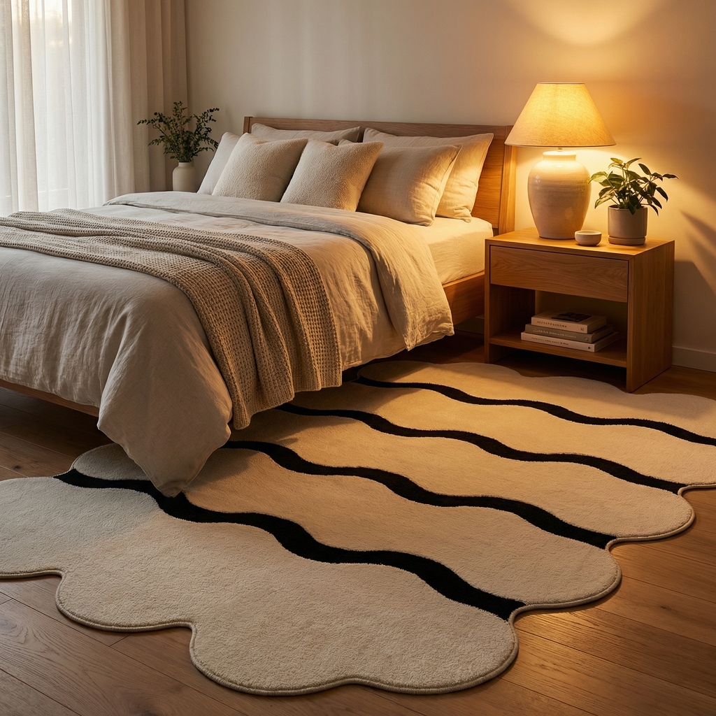 French Velvet Area Rug – Non-Slip Geometric Loop Velvet Rug for Living Room