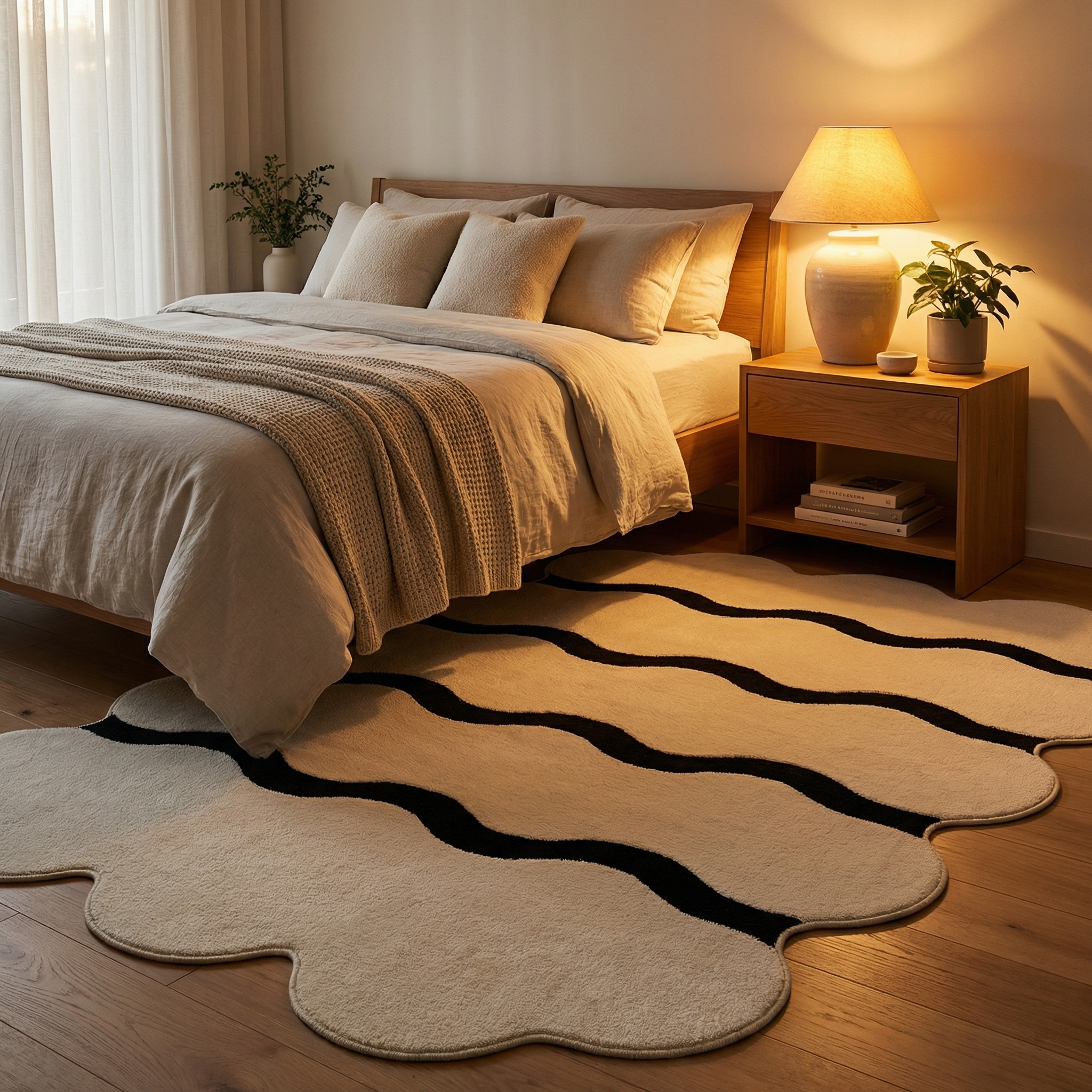 French Velvet Area Rug – Non-Slip Geometric Loop Velvet Rug for Living Room