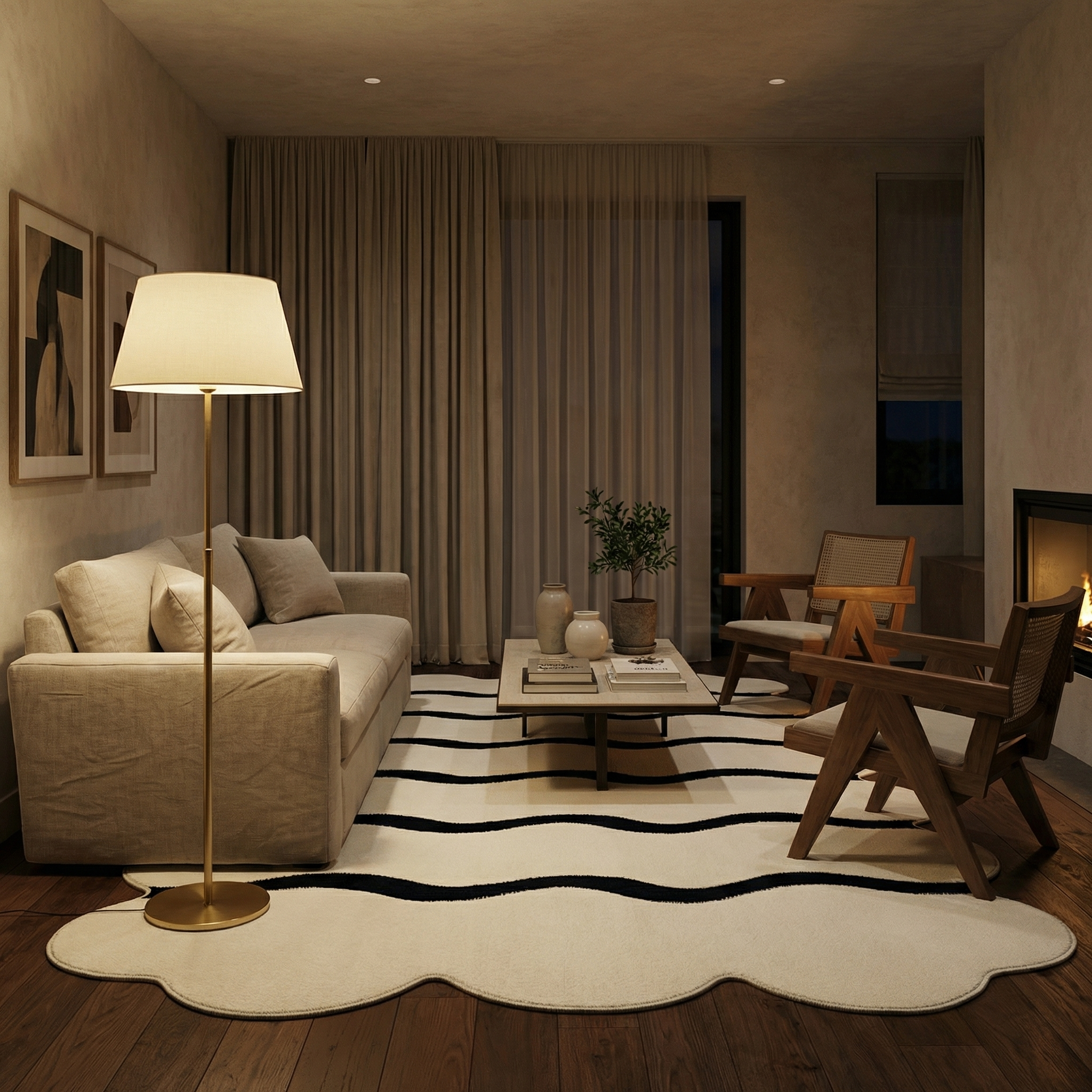 French Velvet Area Rug – Non-Slip Geometric Loop Velvet Rug for Living Room