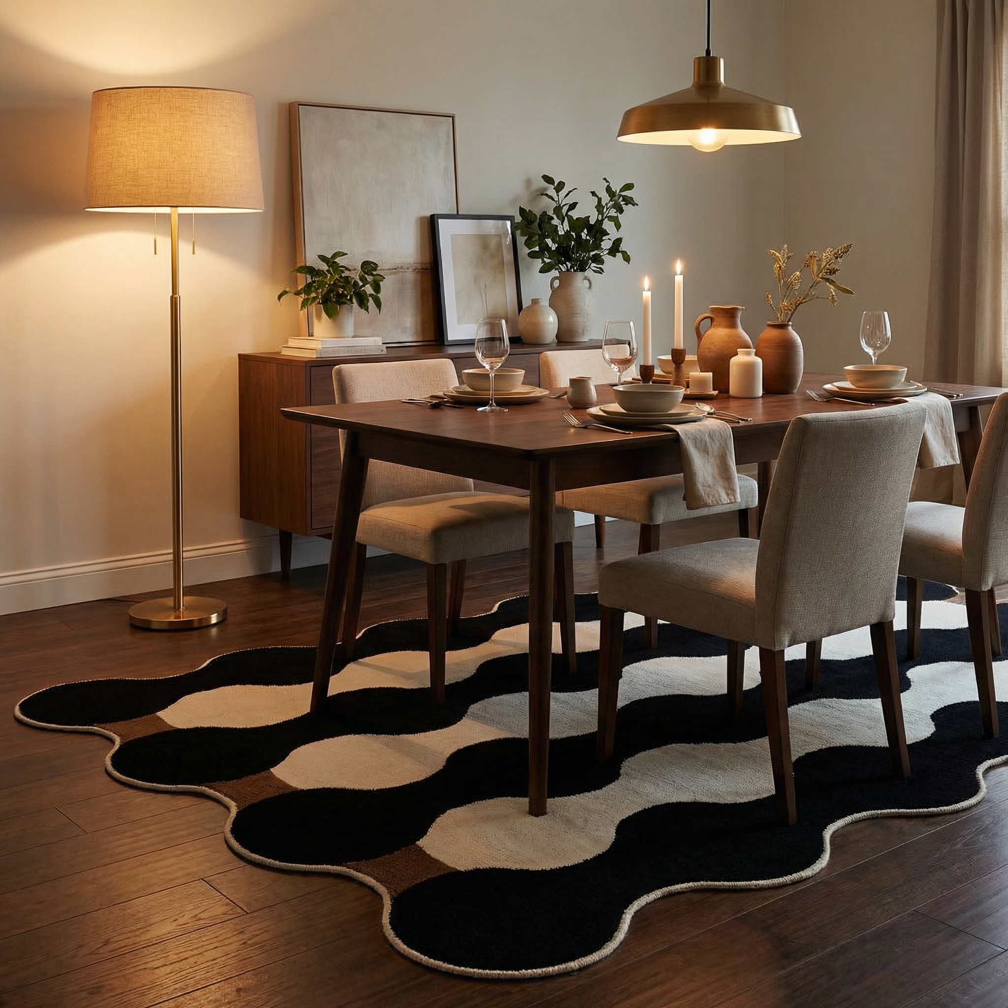 French Velvet Area Rug – Non-Slip Geometric Loop Velvet Rug for Living Room