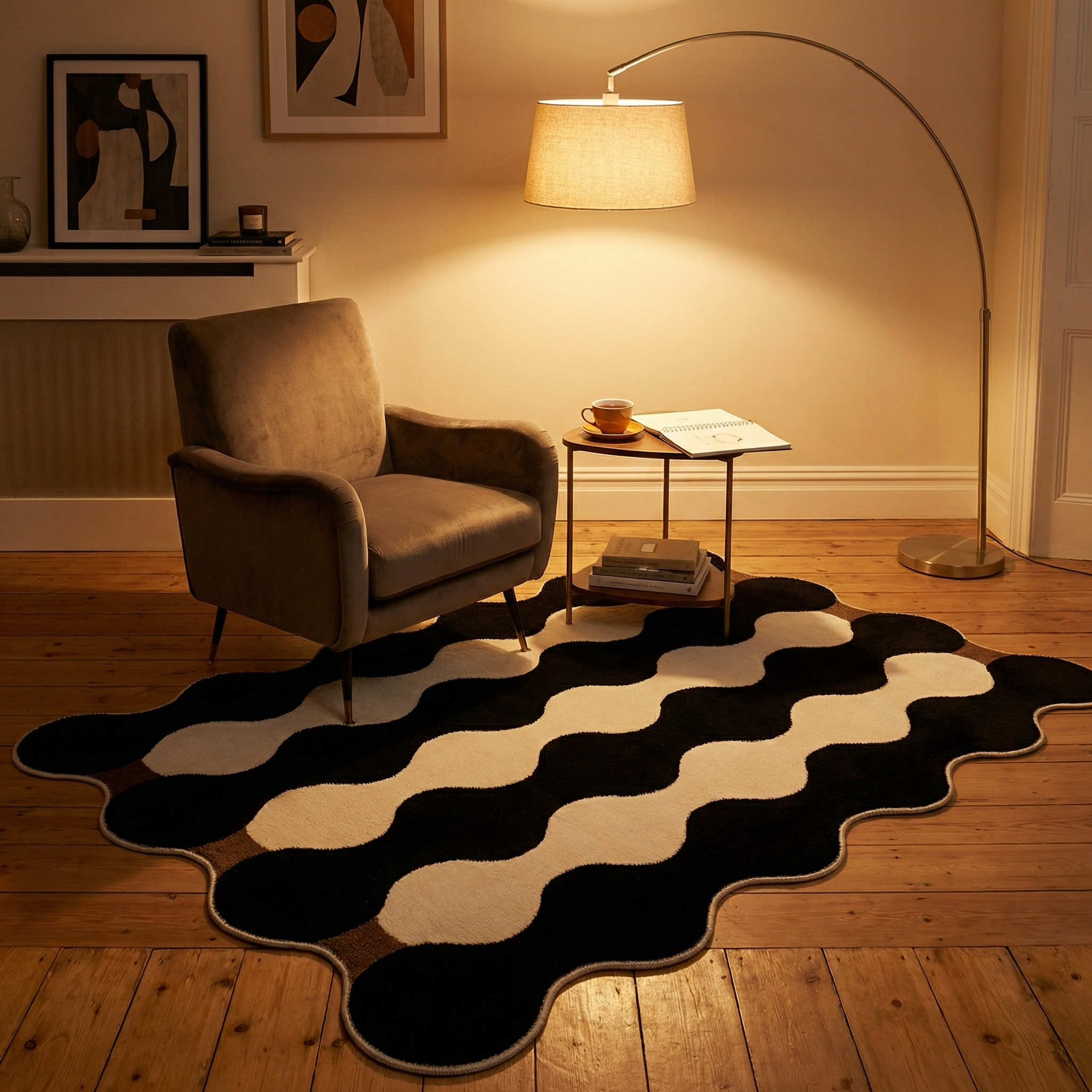French Velvet Area Rug – Non-Slip Geometric Loop Velvet Rug for Living Room