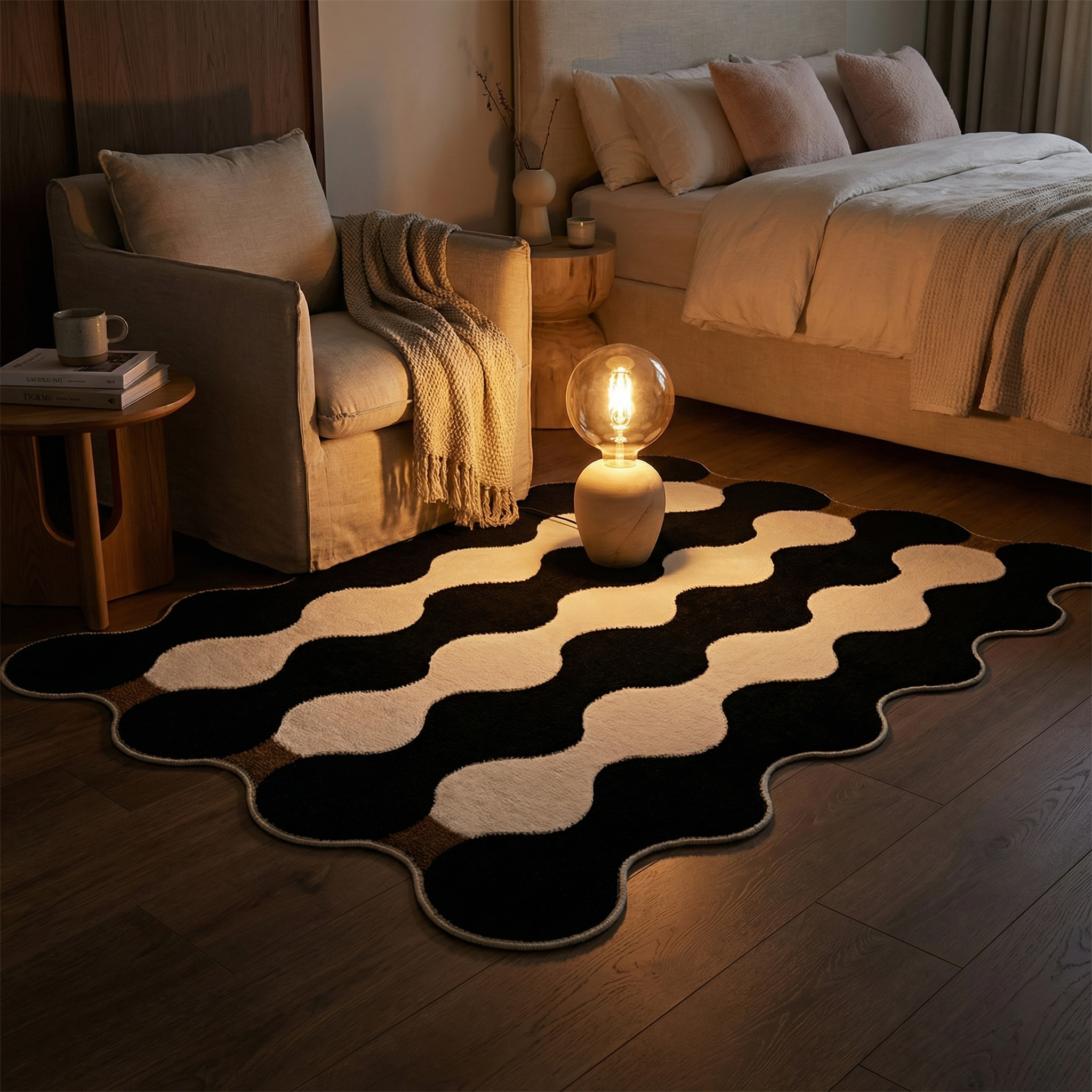 French Velvet Area Rug – Non-Slip Geometric Loop Velvet Rug for Living Room