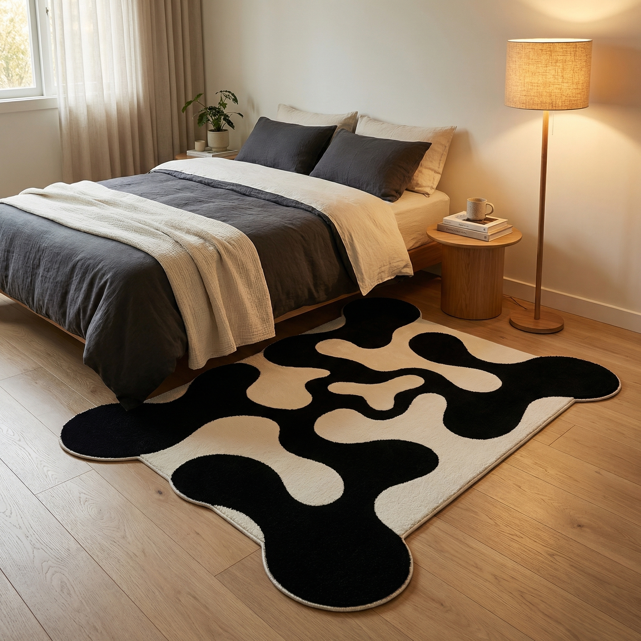 French Velvet Area Rug – Non-Slip Geometric Loop Velvet Rug for Living Room