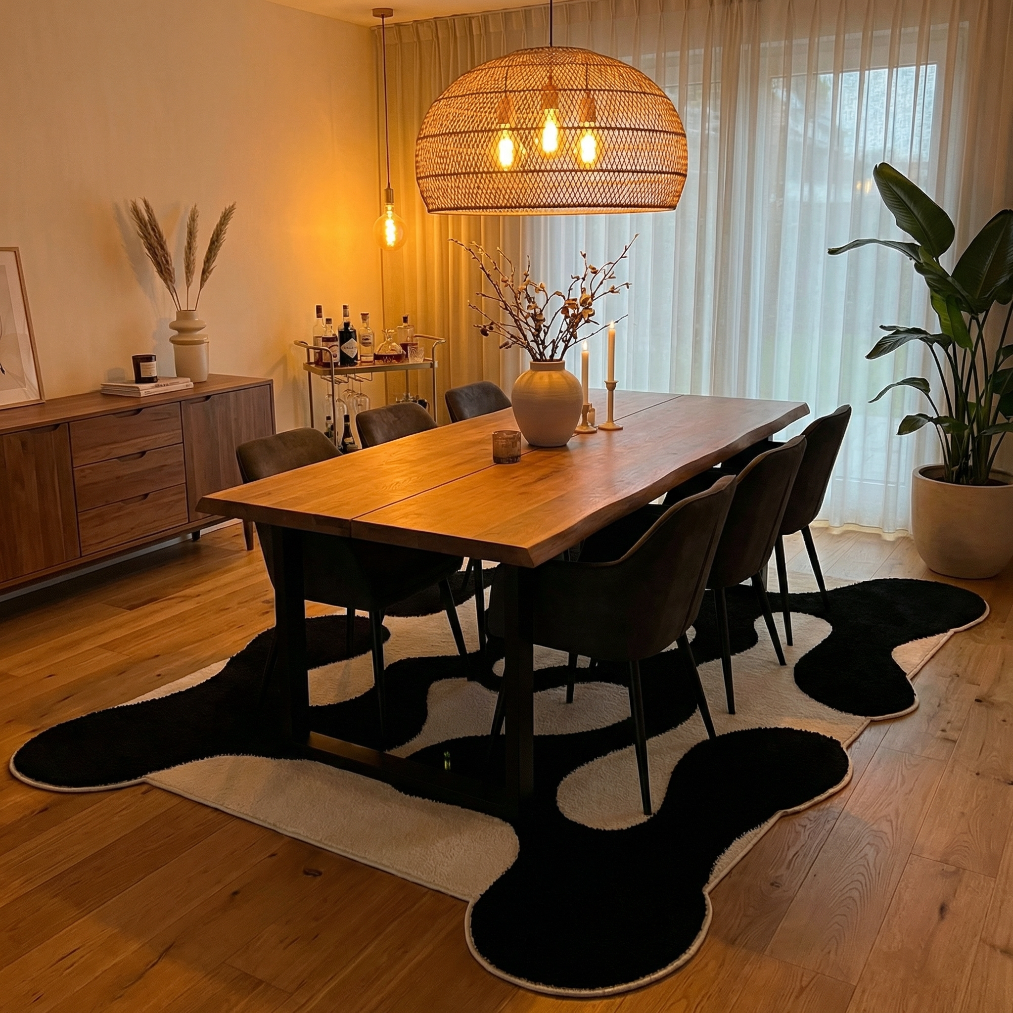 French Velvet Area Rug – Non-Slip Geometric Loop Velvet Rug for Living Room