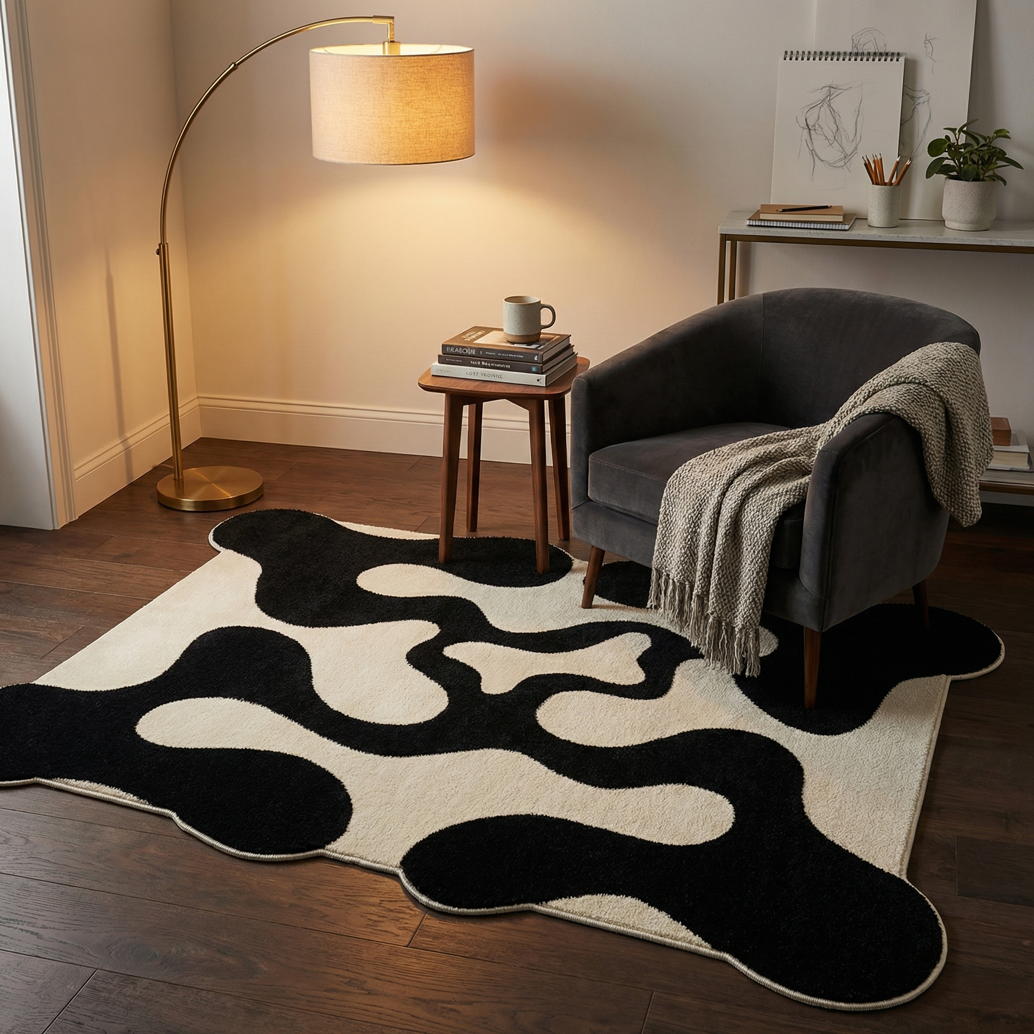 French Velvet Area Rug – Non-Slip Geometric Loop Velvet Rug for Living Room