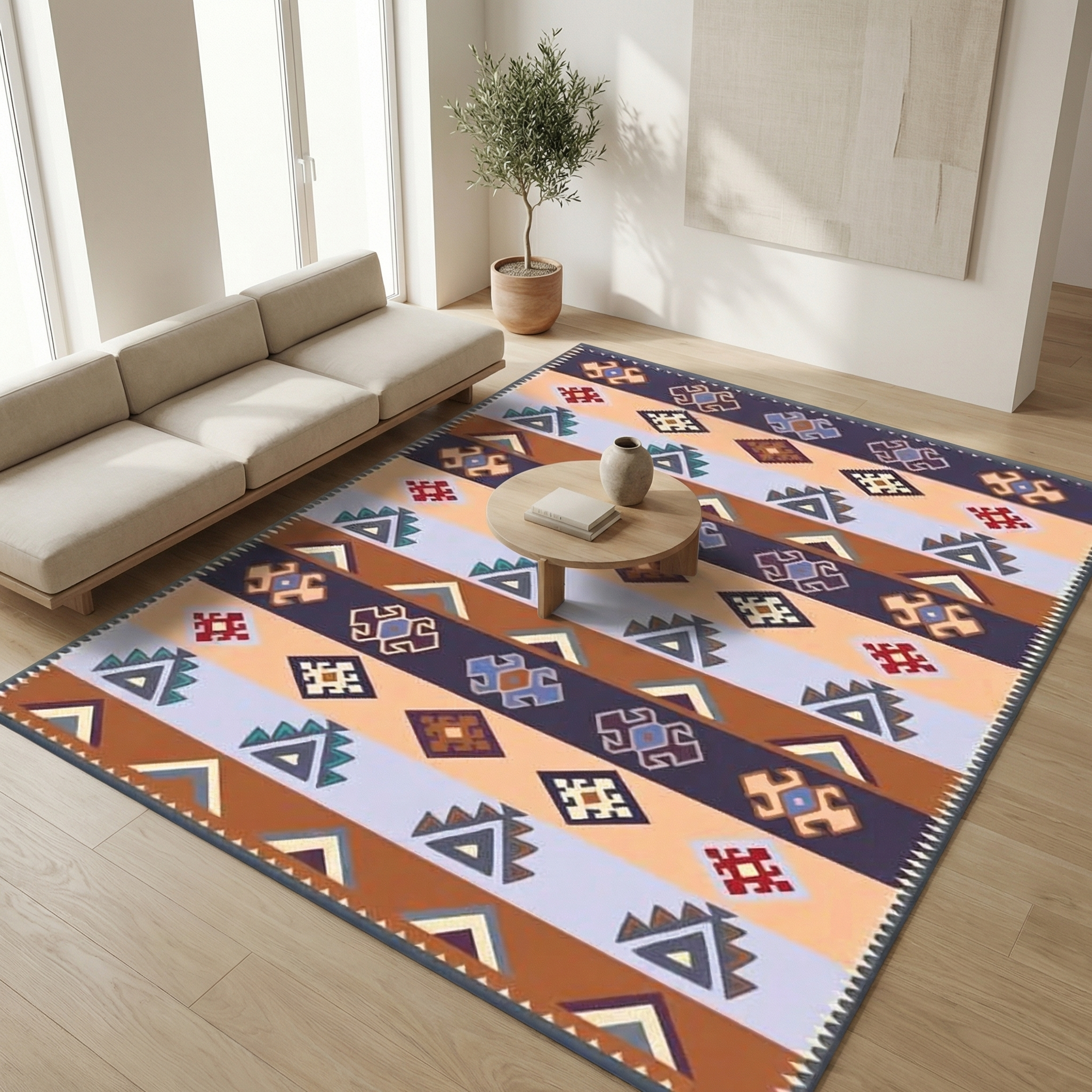 Bohemian Retro Area Rug, Non-Slip Living Room & Bedroom Rug
