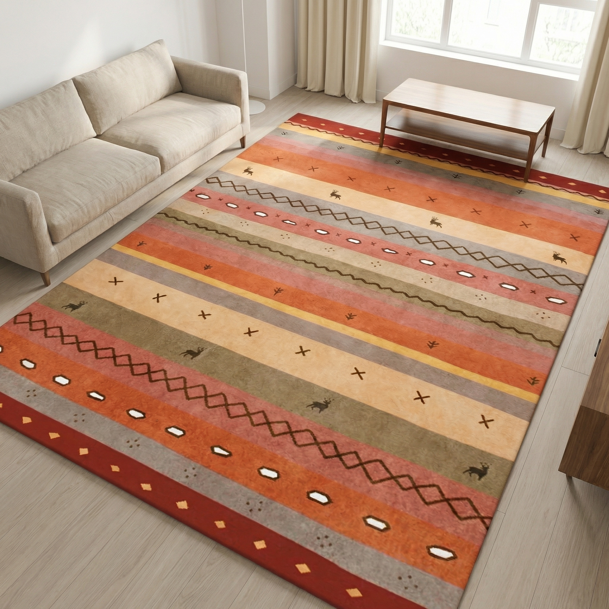 Ethnic Pattern Non-Slip Floor Mat for Living Room & Bedroom