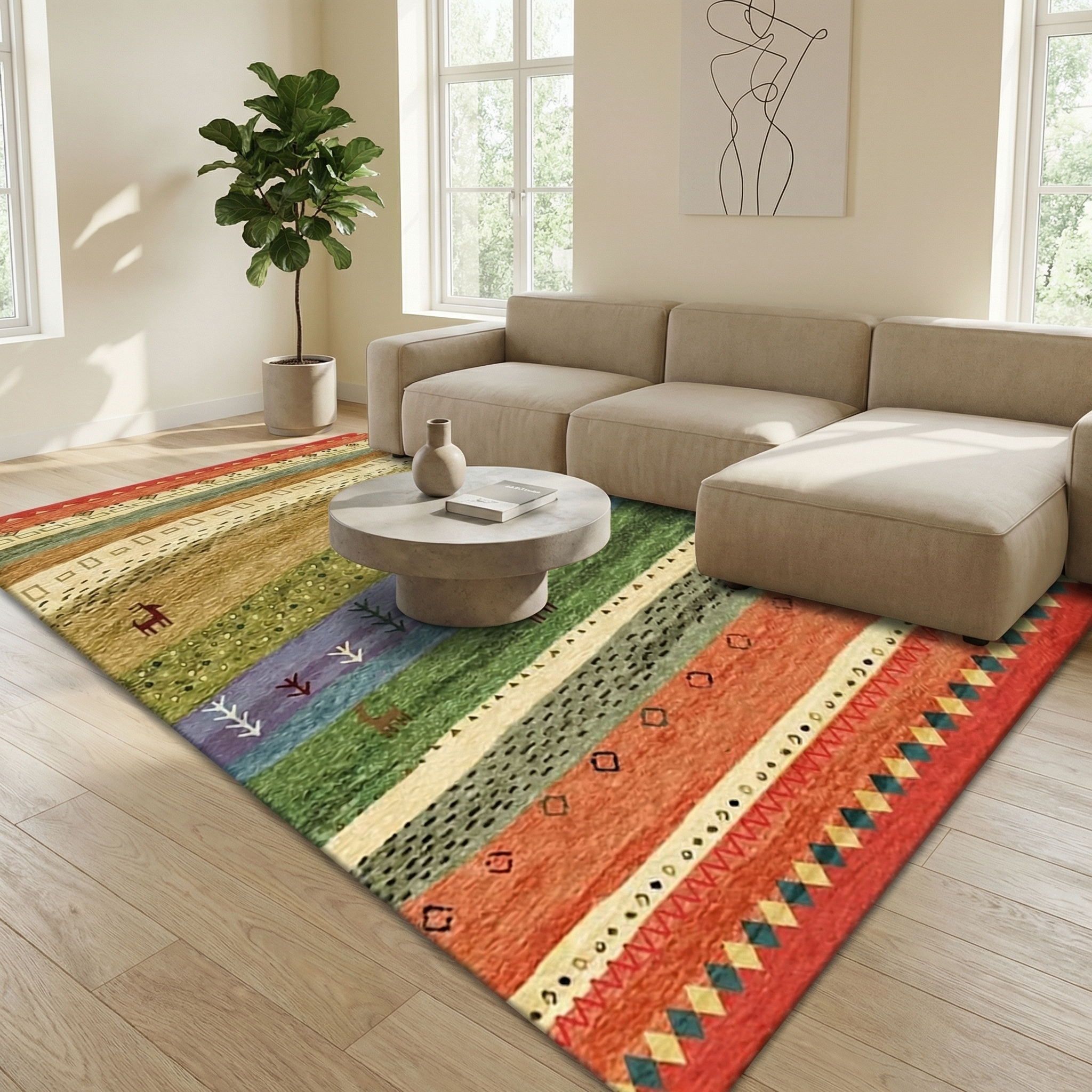 Bohemian Ethnic Area Rug for Bedroom & Living Room