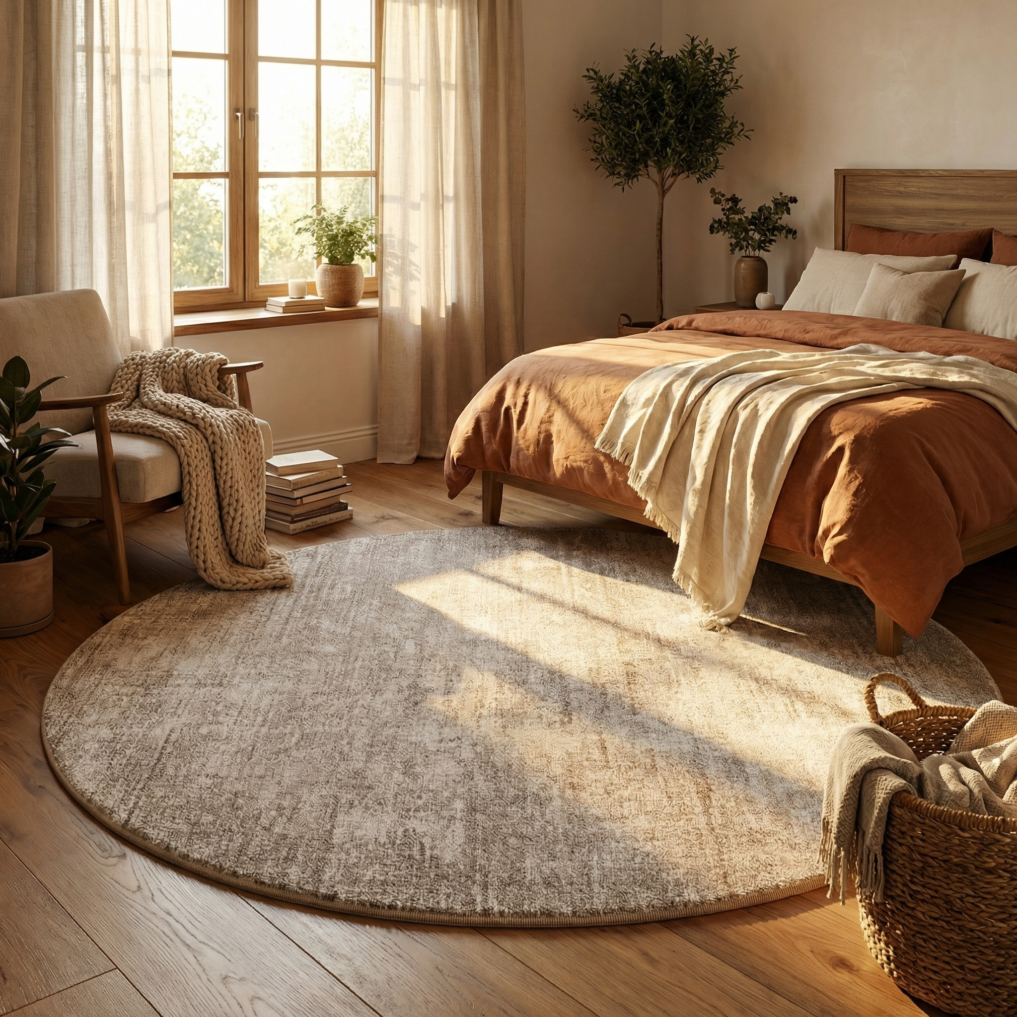 Round Faux Cashmere Area Rug – Soft Cream Style Rug