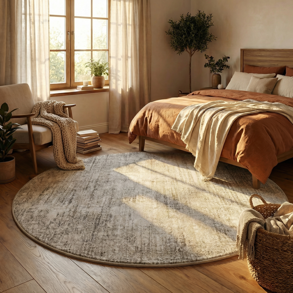 Round Faux Cashmere Area Rug – Soft Cream Style Rug