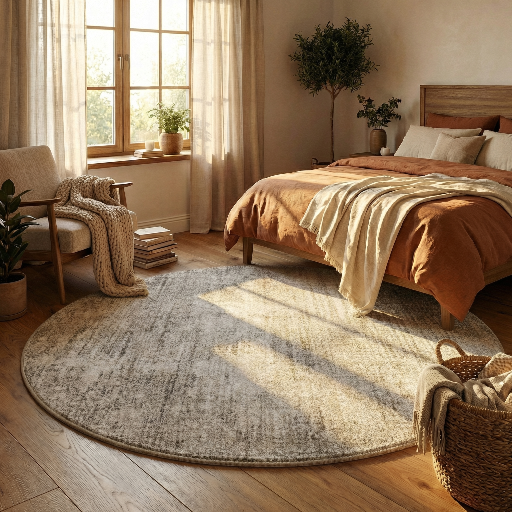 Round Faux Cashmere Area Rug – Soft Cream Style Rug