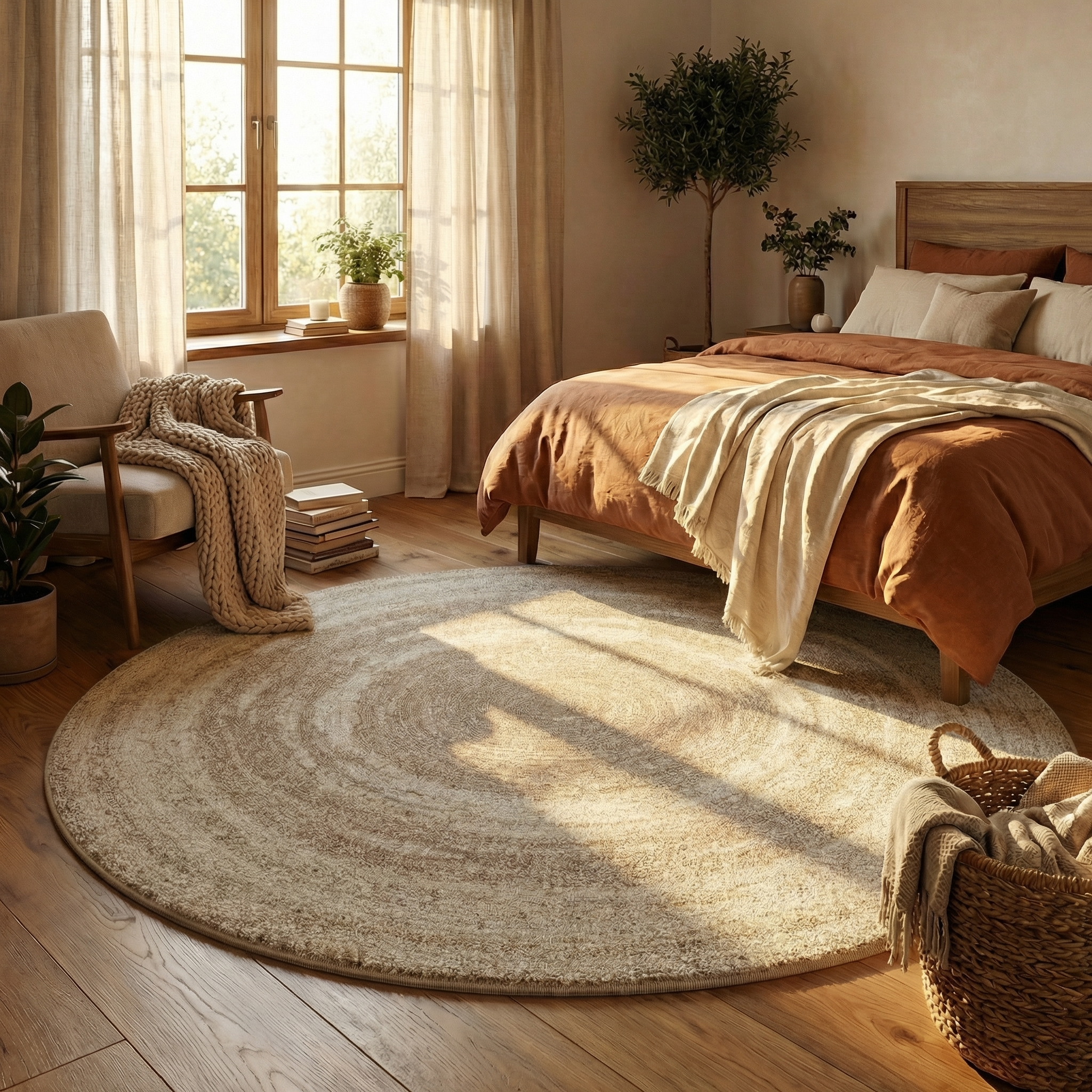 Round Faux Cashmere Area Rug – Soft Cream Style Rug