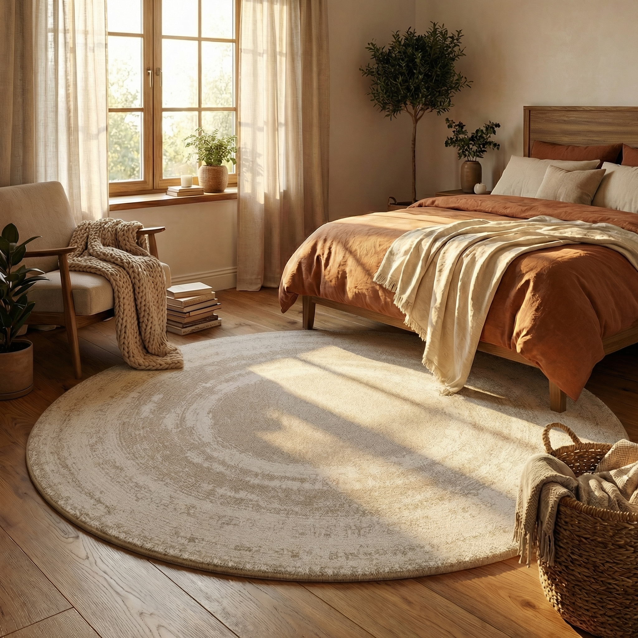 Round Faux Cashmere Area Rug – Soft Cream Style Rug