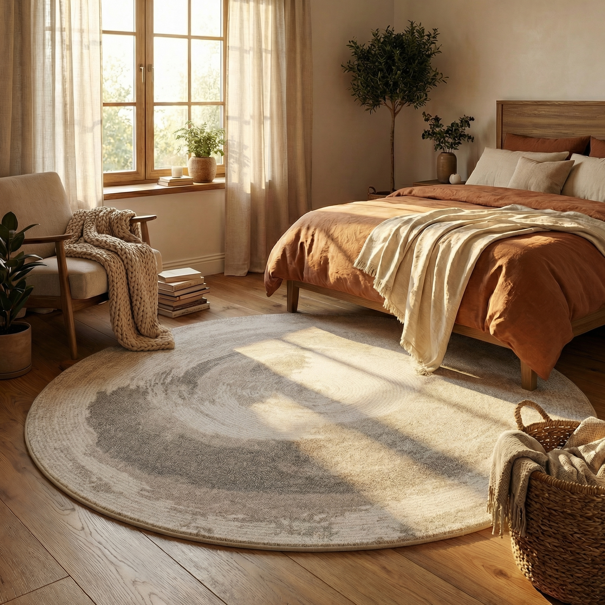 Round Faux Cashmere Area Rug – Soft Cream Style Rug