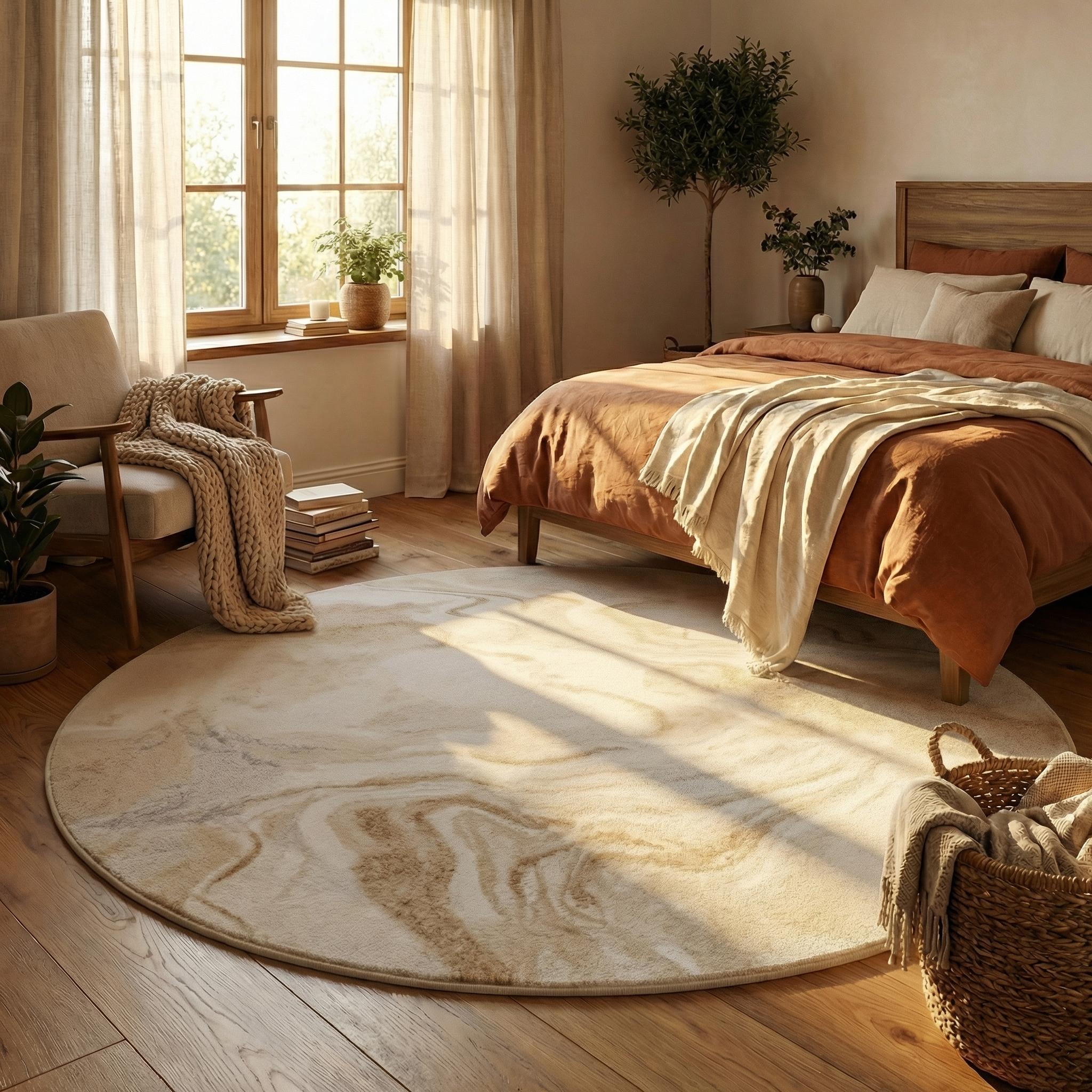 Round Faux Cashmere Area Rug – Soft Cream Style Rug