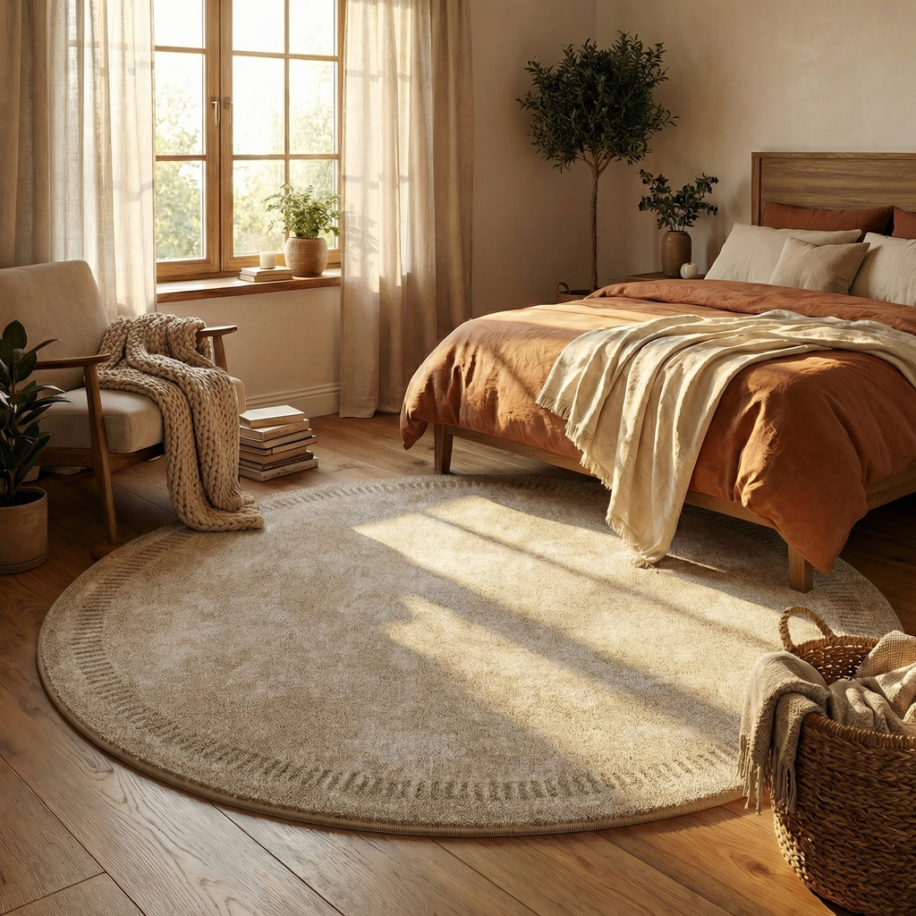 Round Faux Cashmere Area Rug – Soft Cream Style Rug