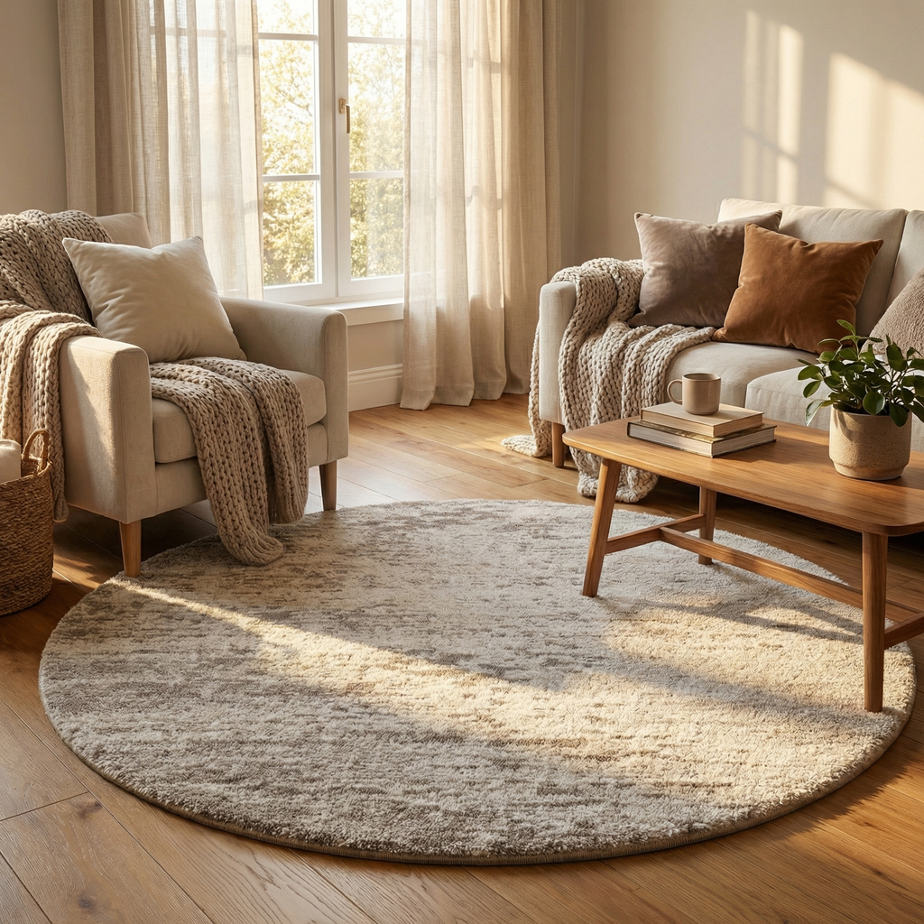 Round Faux Cashmere Area Rug – Soft Cream Style Rug