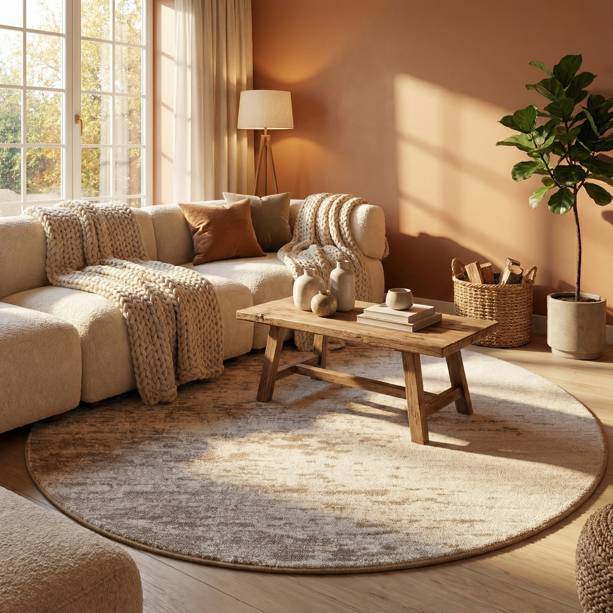Round Faux Cashmere Area Rug – Soft Cream Style Rug