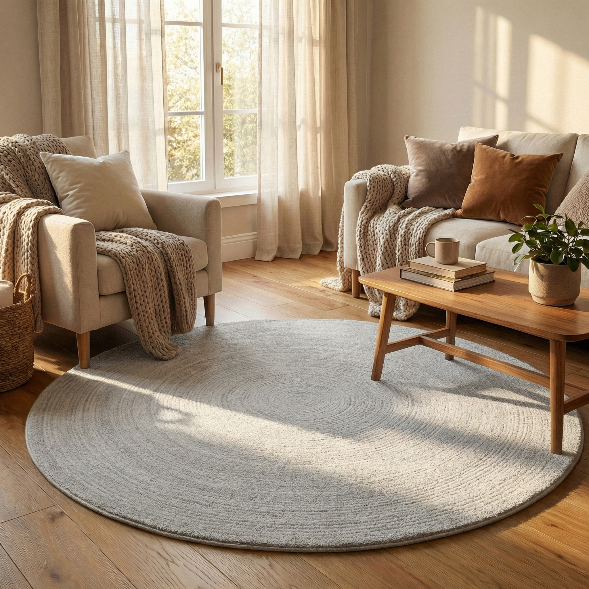 Round Faux Cashmere Area Rug – Soft Cream Style Rug