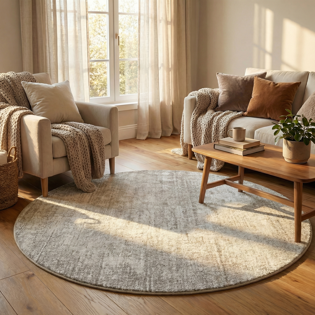 Round Faux Cashmere Area Rug – Soft Cream Style Rug