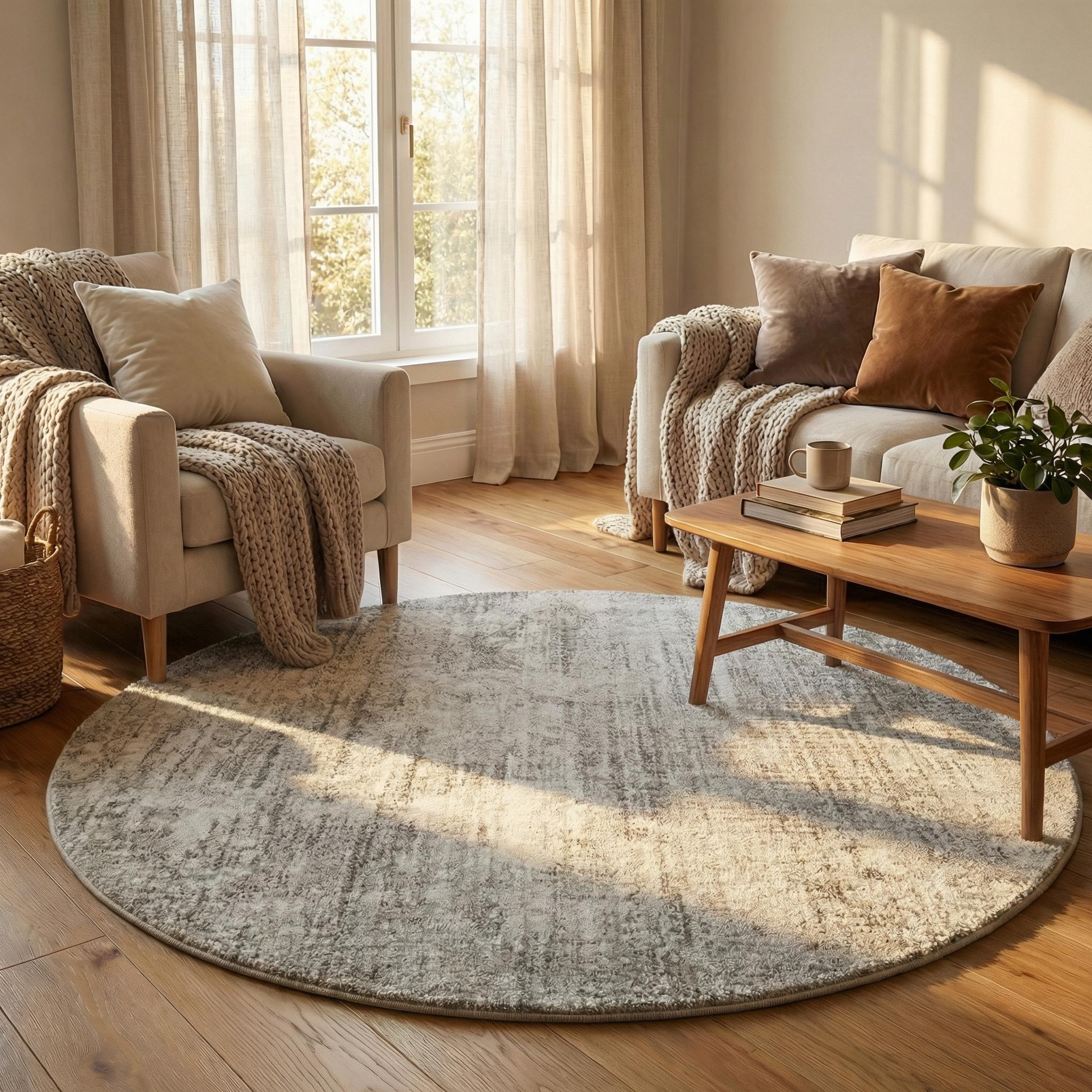 Round Faux Cashmere Area Rug – Soft Cream Style Rug