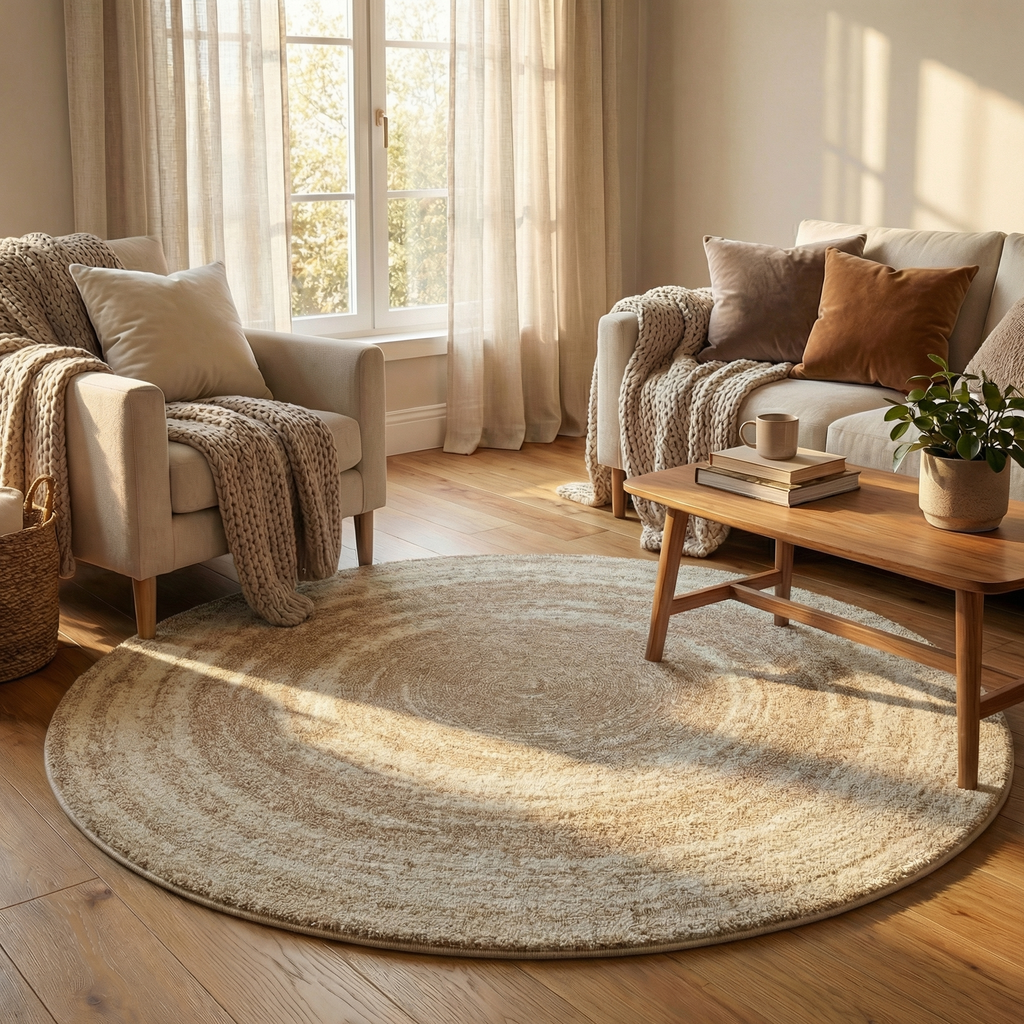 Round Faux Cashmere Area Rug – Soft Cream Style Rug