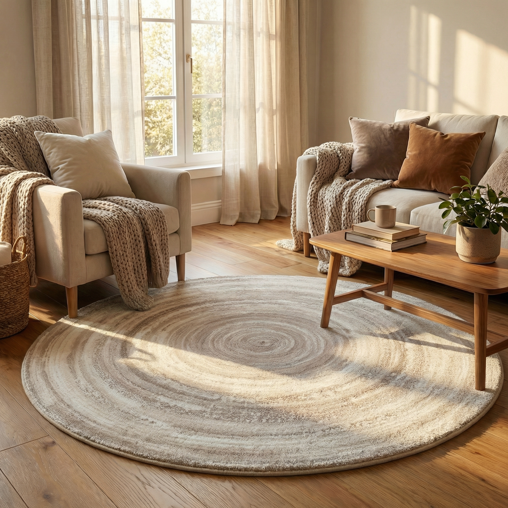 Round Faux Cashmere Area Rug – Soft Cream Style Rug