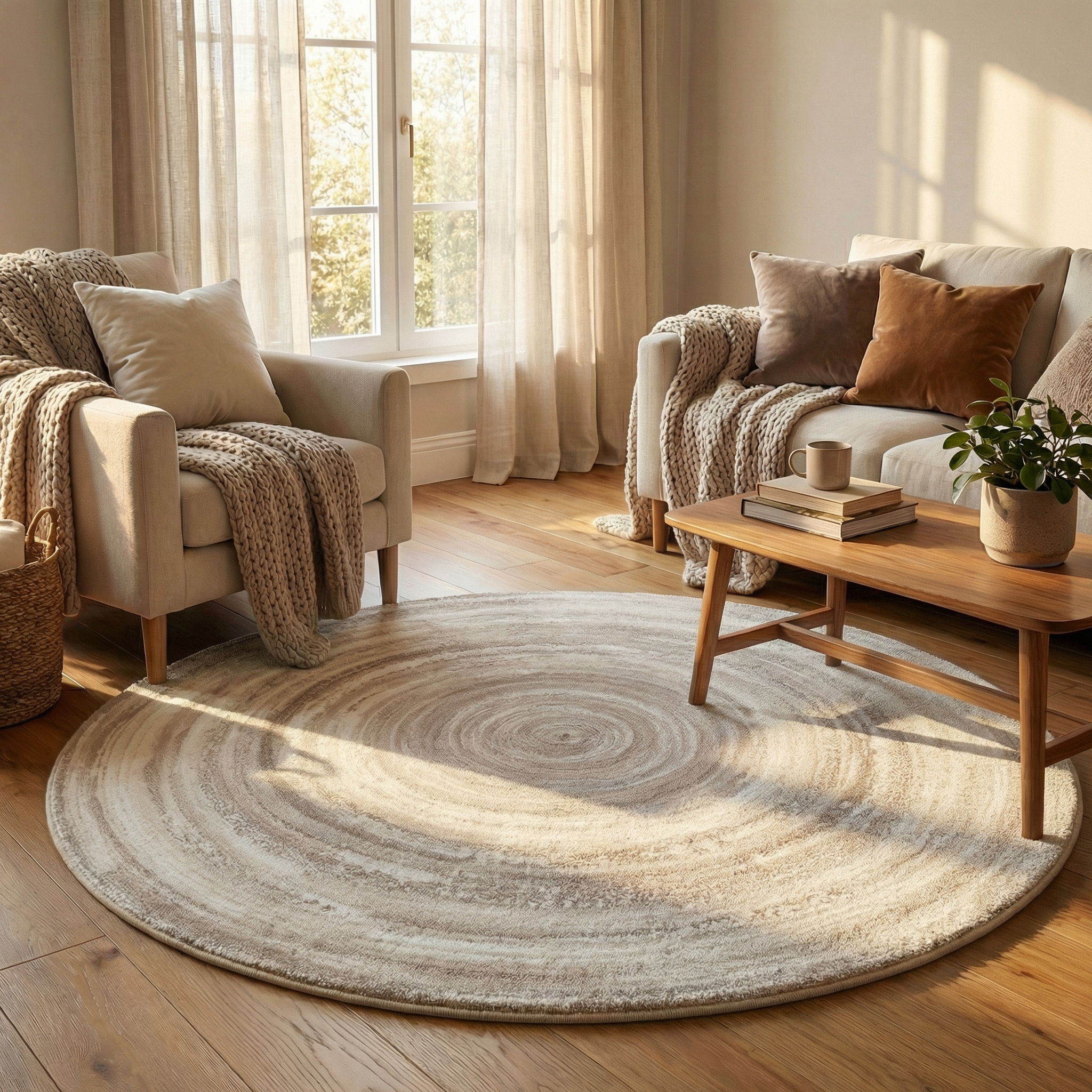 Round Faux Cashmere Area Rug – Soft Cream Style Rug