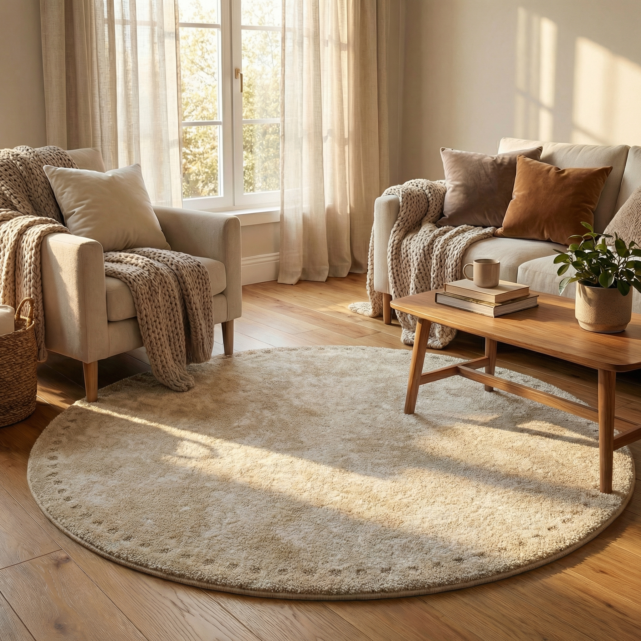 Round Faux Cashmere Area Rug – Soft Cream Style Rug