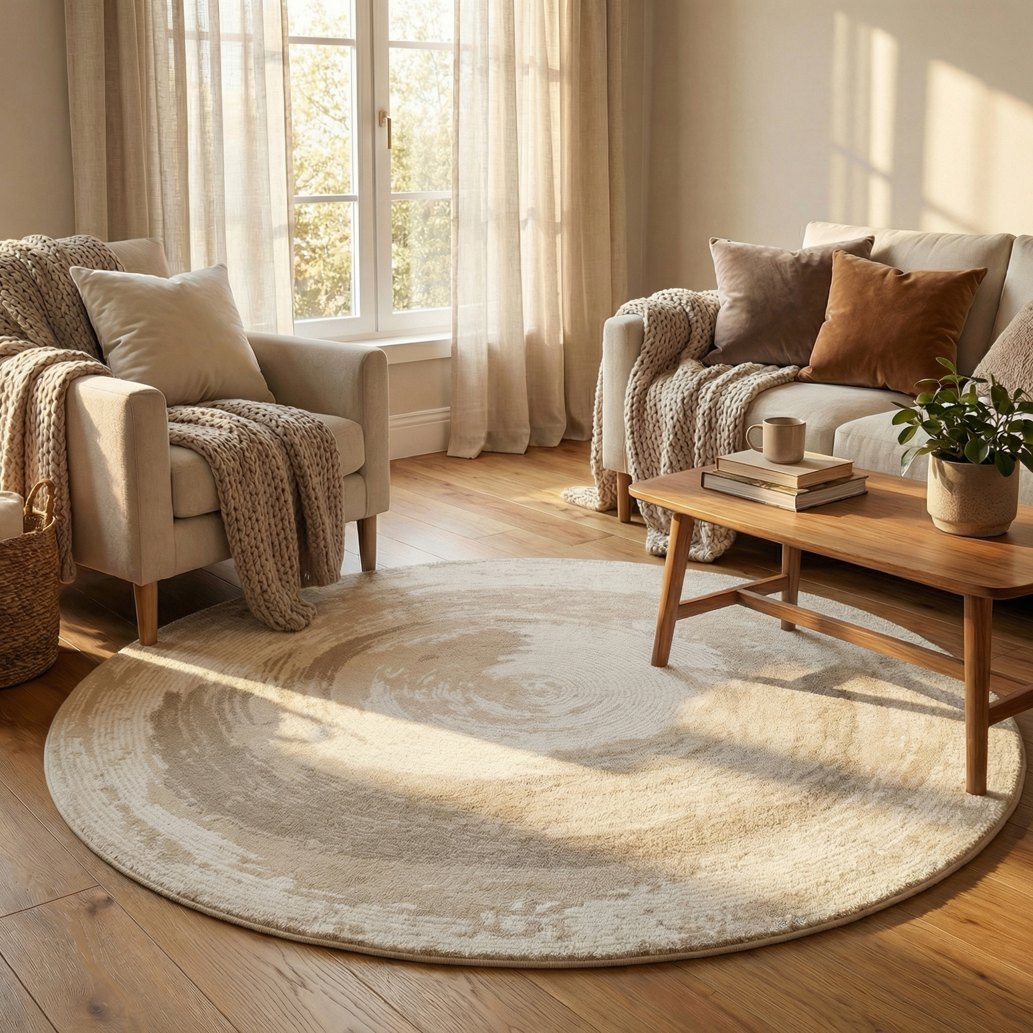 Round Faux Cashmere Area Rug – Soft Cream Style Rug