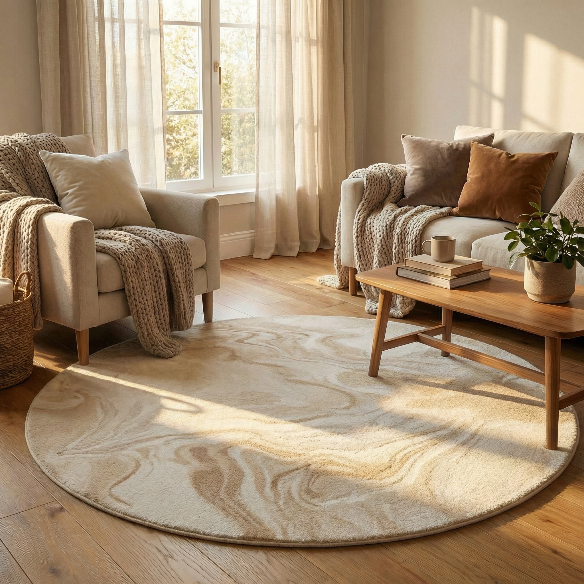 Round Faux Cashmere Area Rug – Soft Cream Style Rug