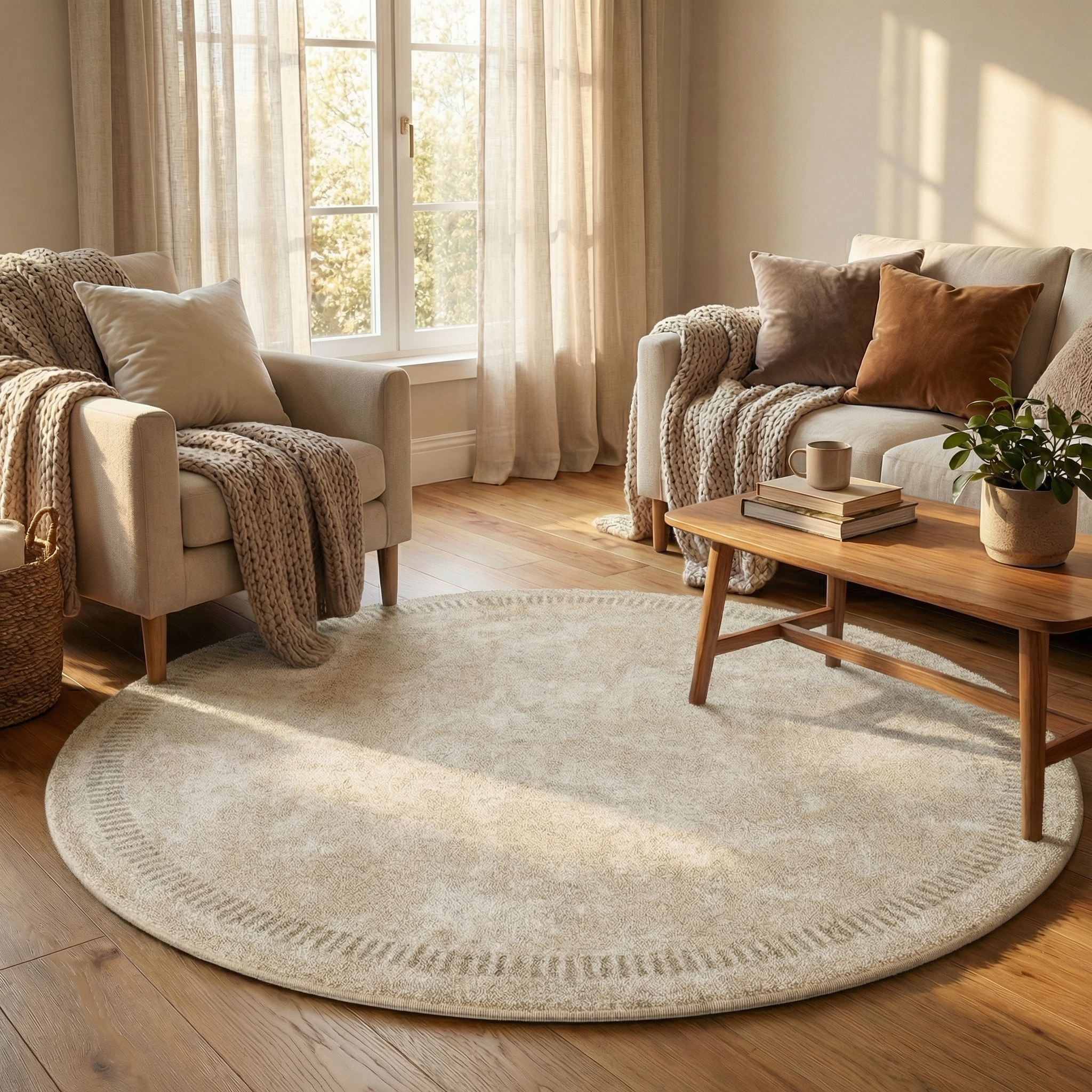 Round Faux Cashmere Area Rug – Soft Cream Style Rug