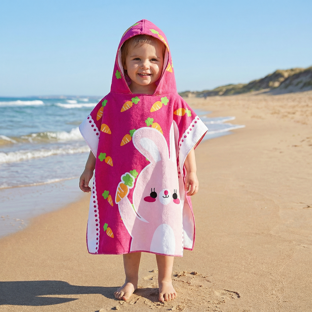 Kids Hooded Bath Towel Soft Microfiber Cartoon Bathrobe Cape