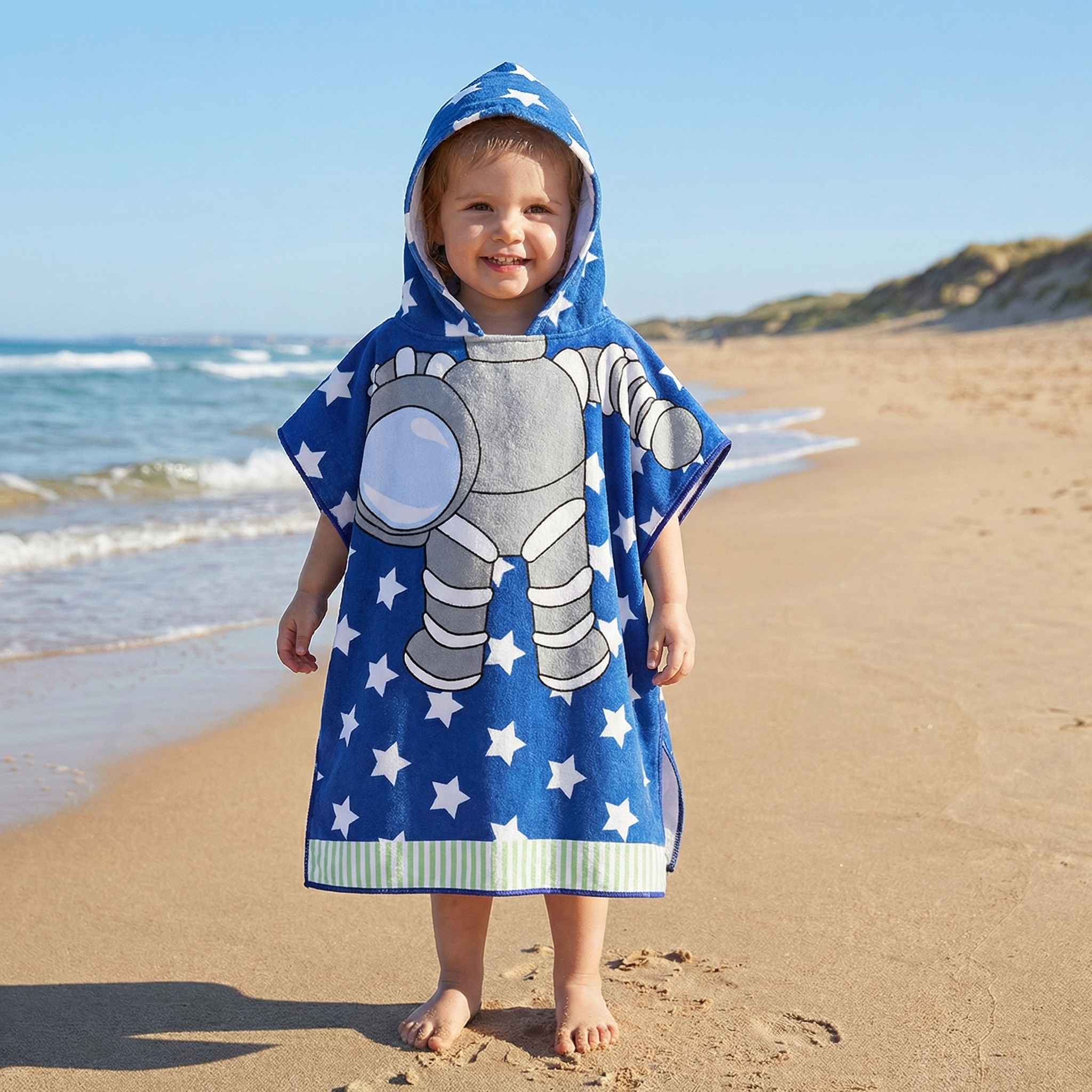 Kids Hooded Bath Towel Soft Microfiber Cartoon Bathrobe Cape