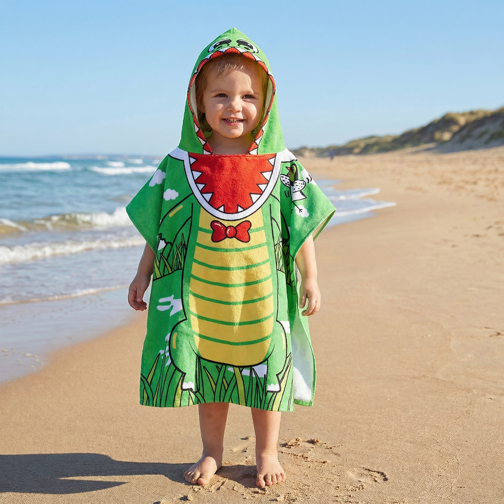 Kids Hooded Bath Towel Soft Microfiber Cartoon Bathrobe Cape