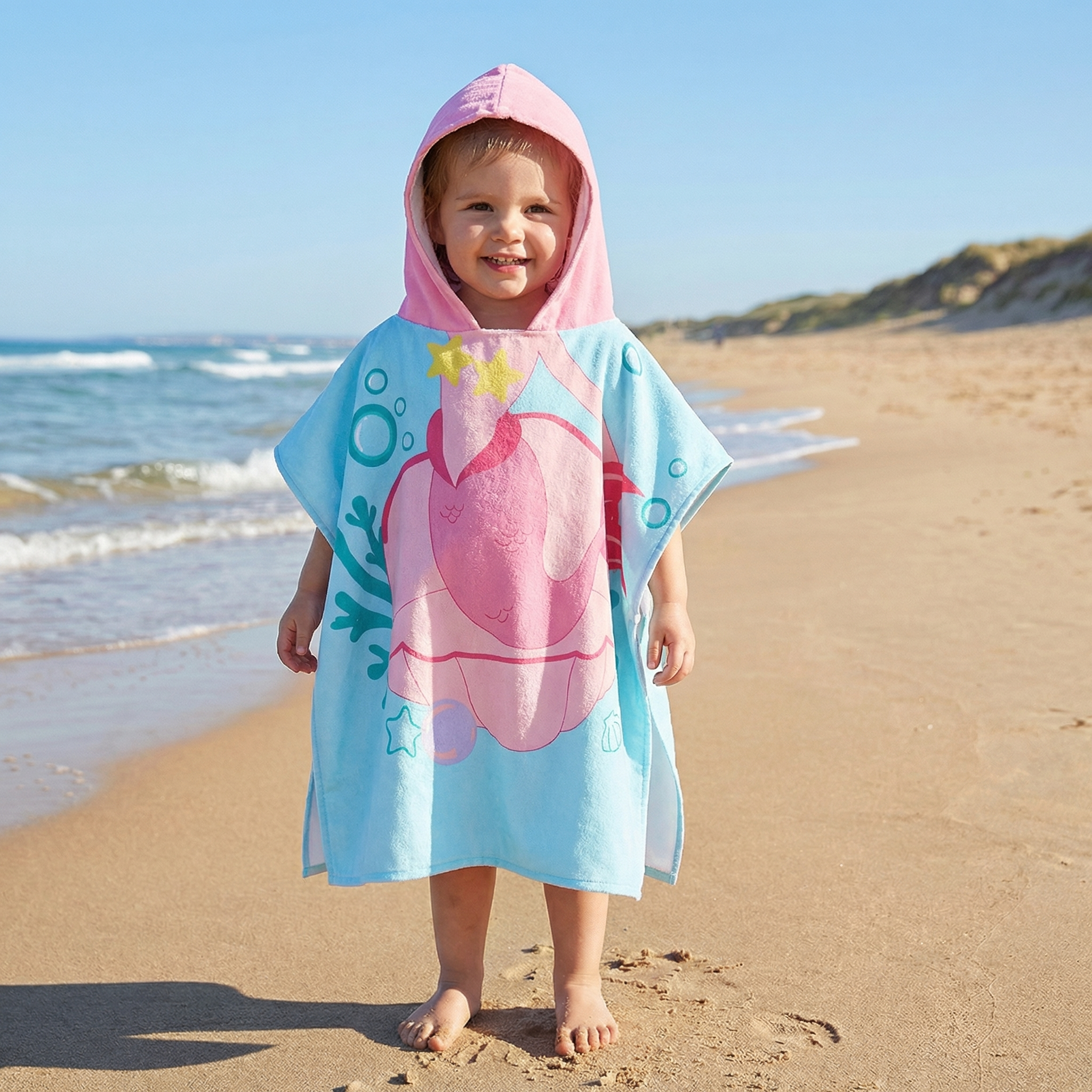 Kids Hooded Bath Towel Soft Microfiber Cartoon Bathrobe Cape