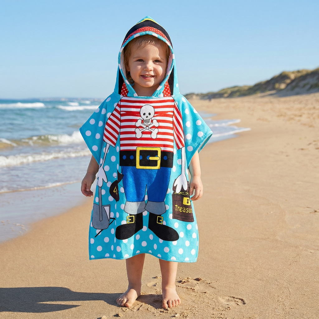 Kids Hooded Bath Towel Soft Microfiber Cartoon Bathrobe Cape