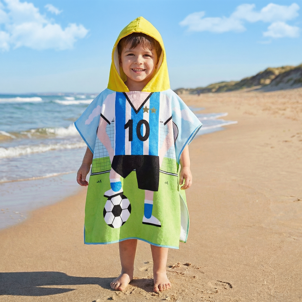 Kids Hooded Bath Towel Soft Microfiber Cartoon Bathrobe Cape
