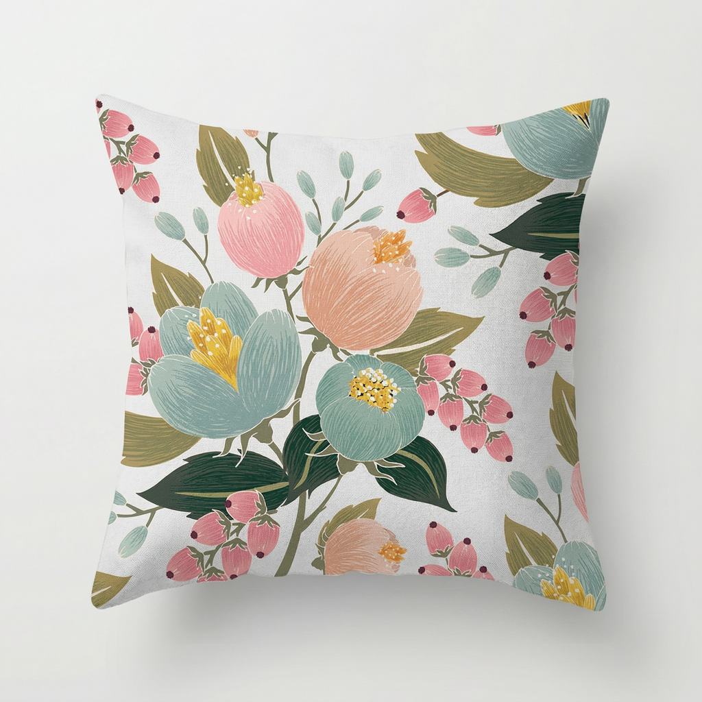 Pastoral Floral Cushion Soft Botanical Throw Pillow