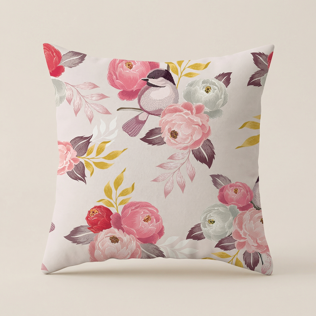 Floral Bird Cushion Pastoral Decorative Throw Pillow